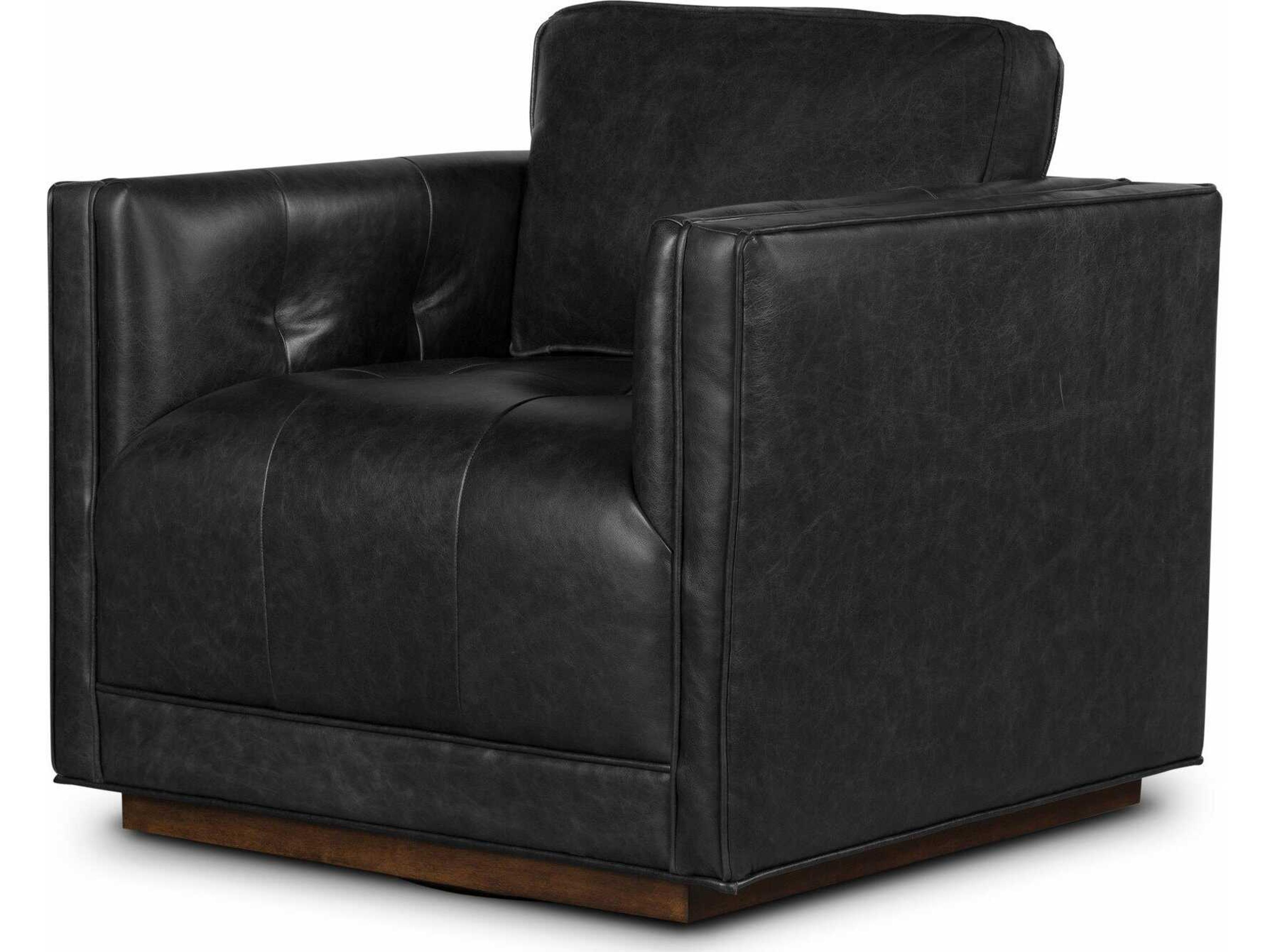 Four Hands Easton Kiera Swivel Black Leather Club Chair