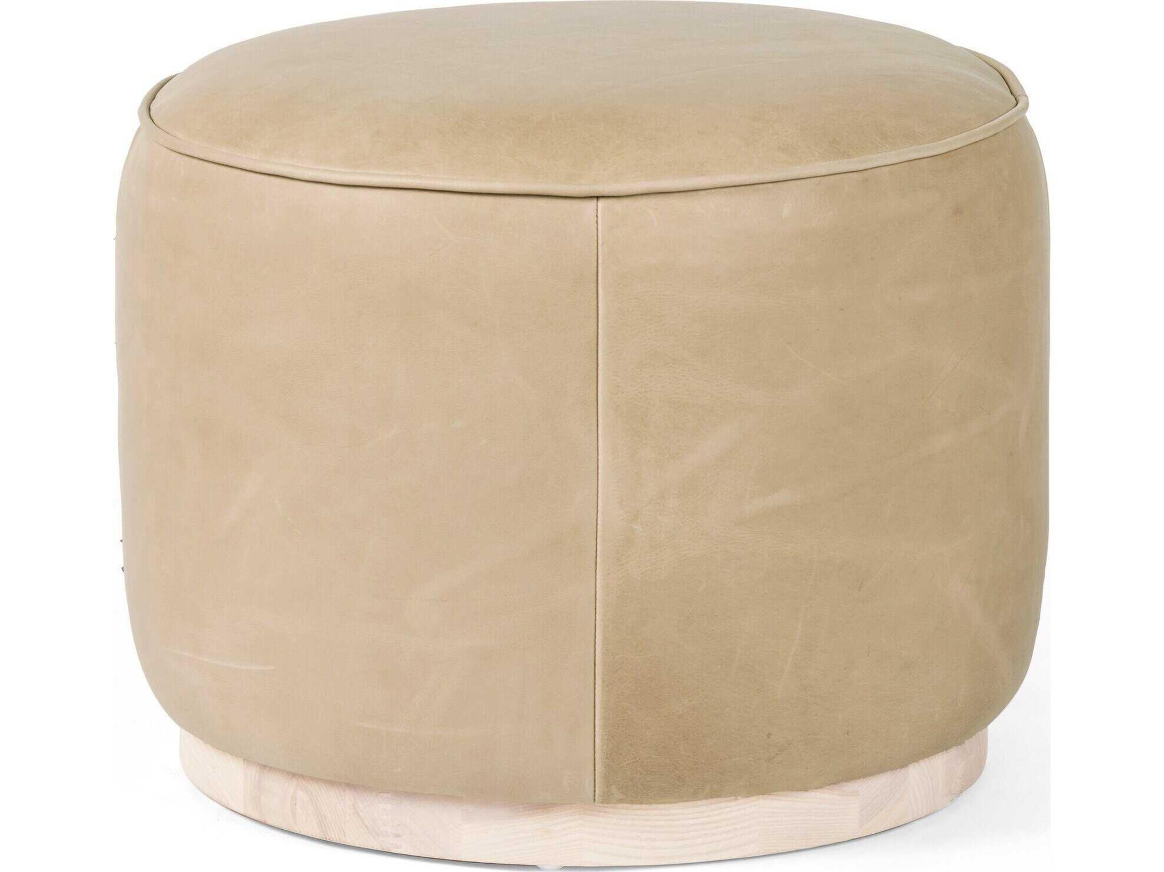 Four Hands Westgate Sinclair Harness Burlap Upholstered Round Ottoman