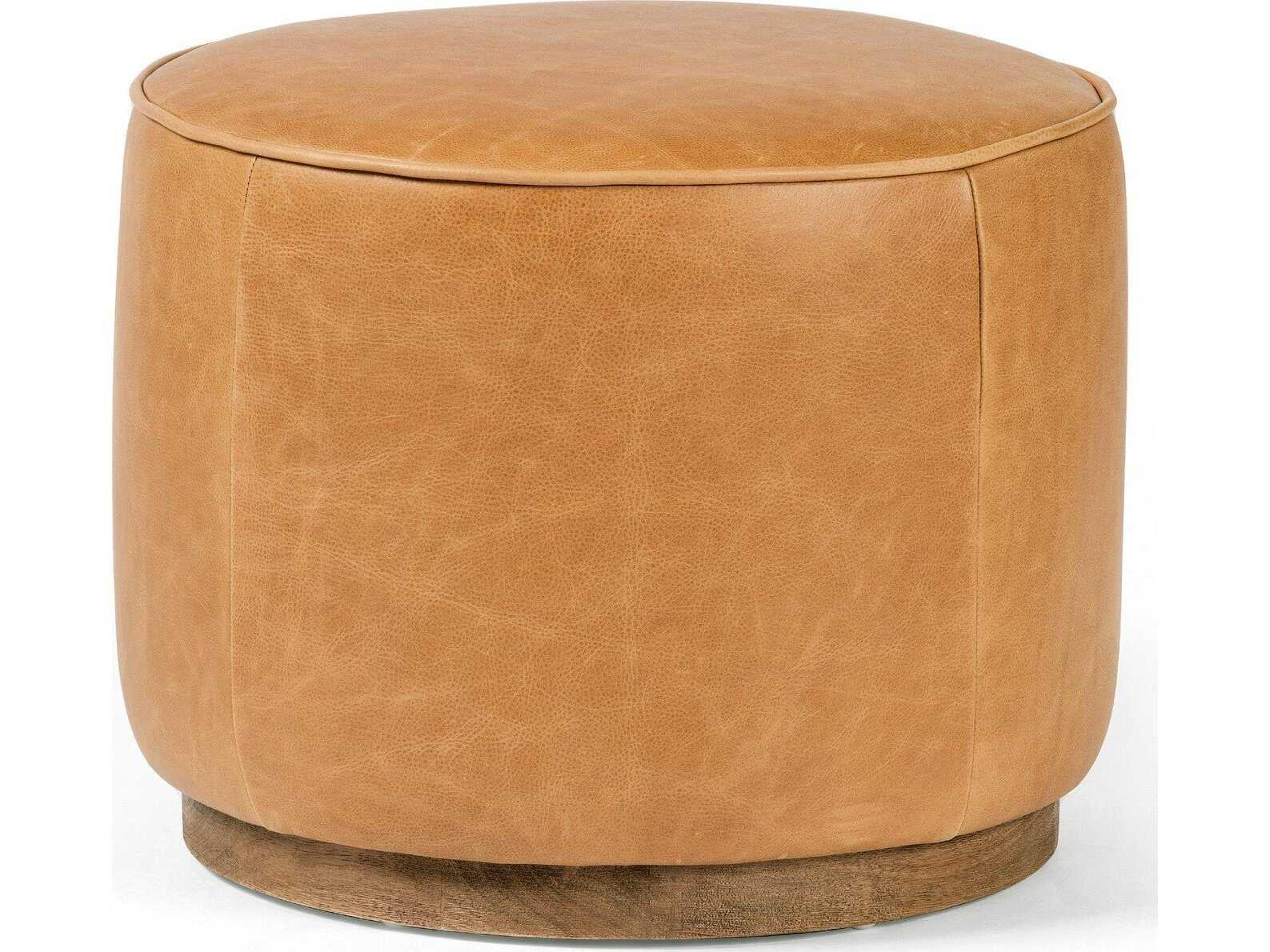 Four Hands Sinclair Westgate Distressed Natural Palermo Butterscotch Brown Leather Ottoman
