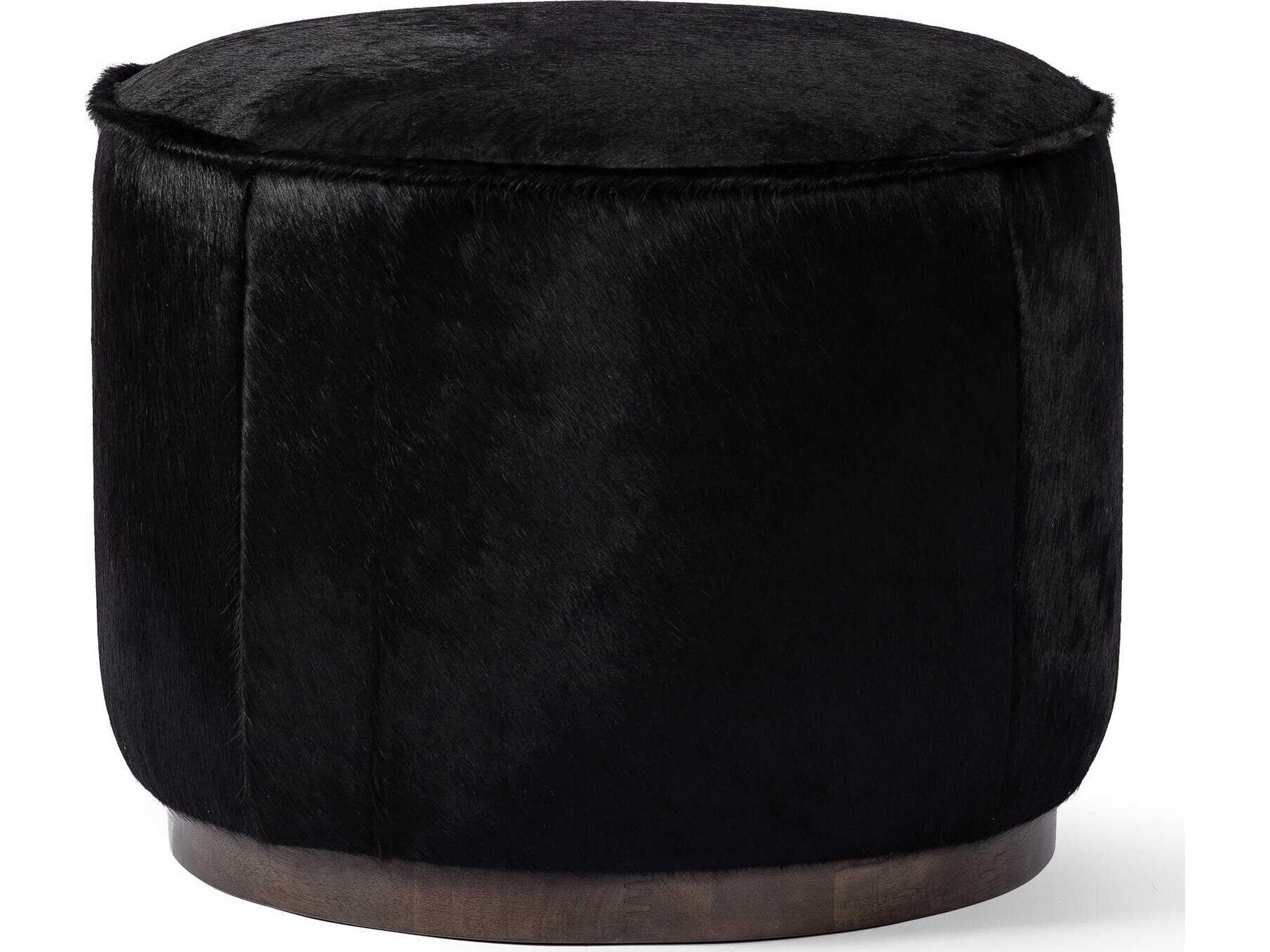 Four Hands Westgate Sinclair Dark Hair on Hide Leather Round Ottoman