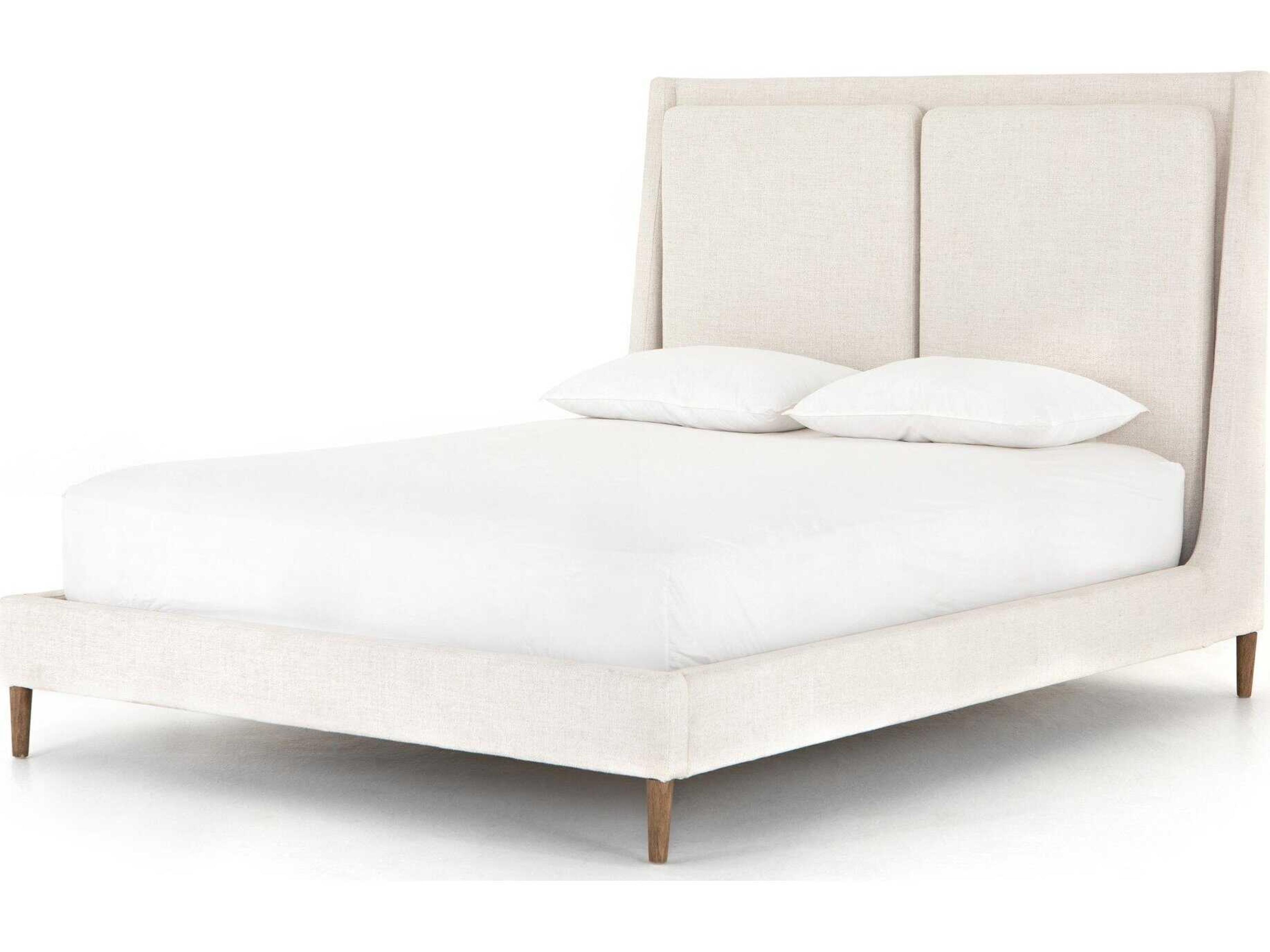 Four Hands Kensington Potter Dover Crescent Distressed Natural White Parrawood Upholstered King Platform Bed