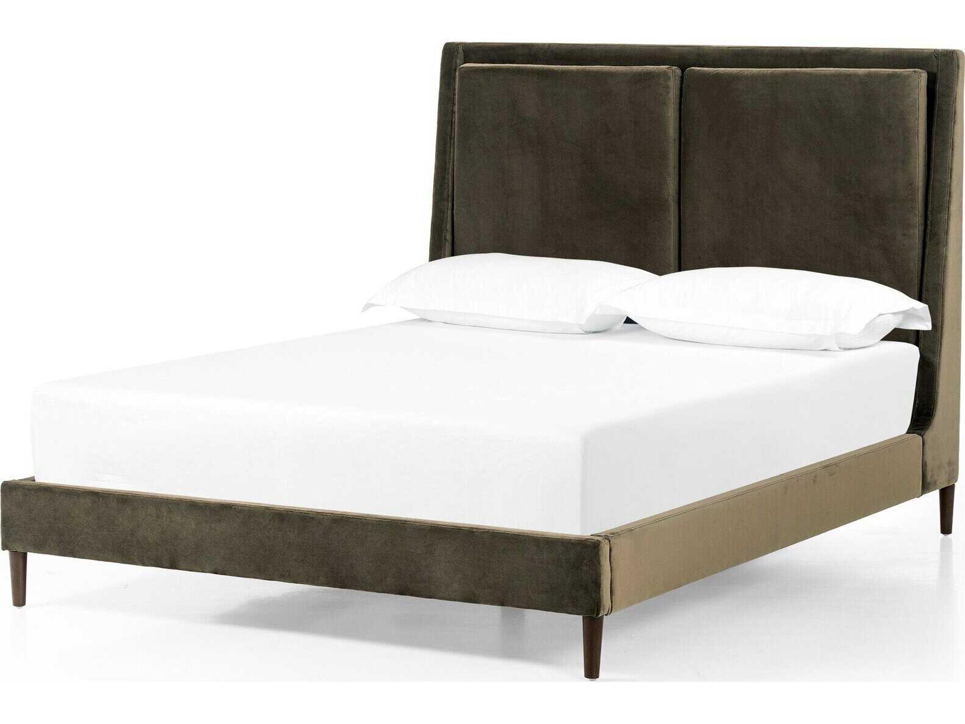 Kensington Potter Surrey Olive Burnt Oak Green Wood Upholstered Queen Platform Bed