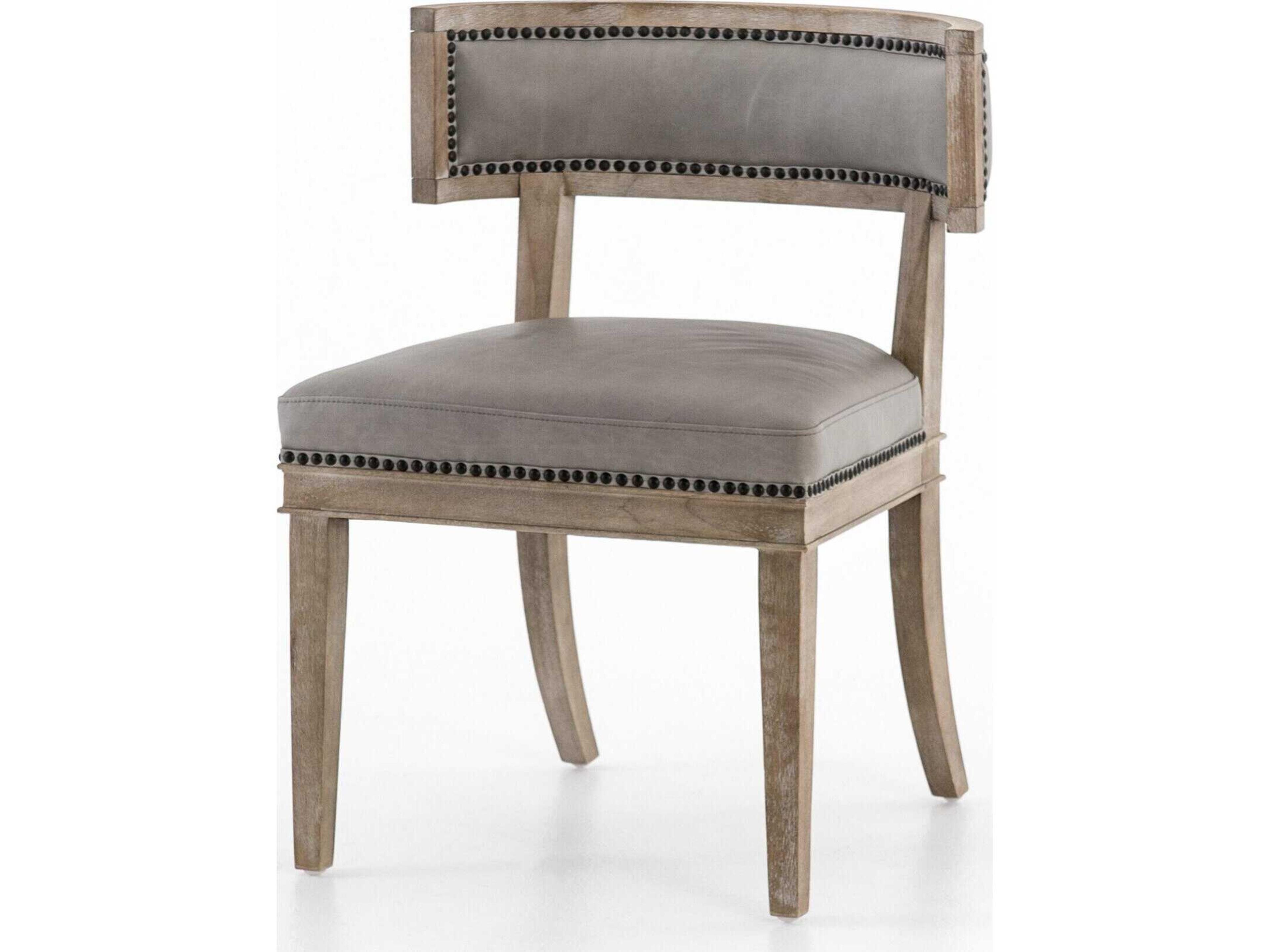 Four Hands Caswell Carter Leather Solid Wood Gray Upholstered Side Dining Chair