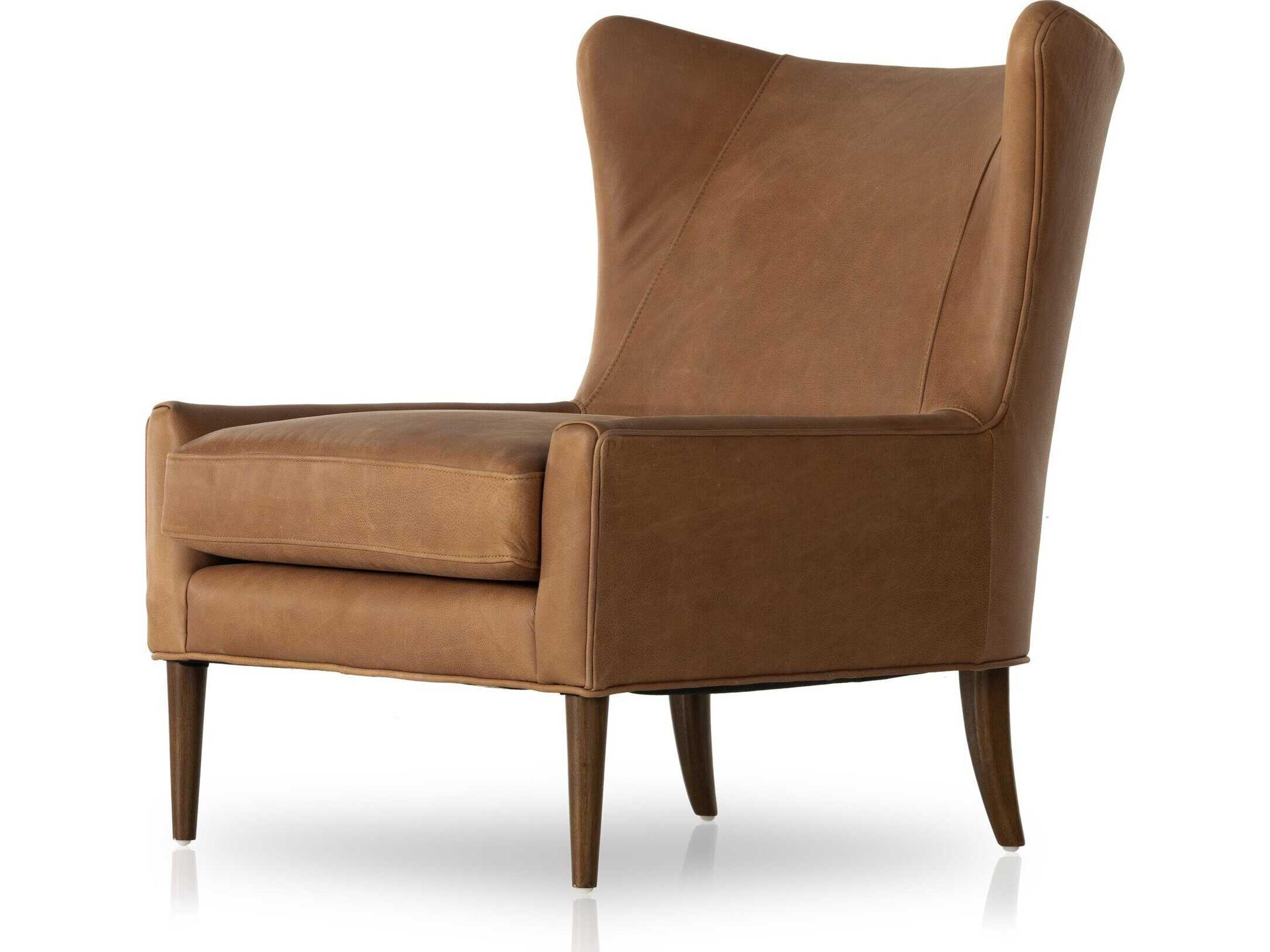 Four Hands Kensington Marlow Swivel Brown Leather Accent Chair