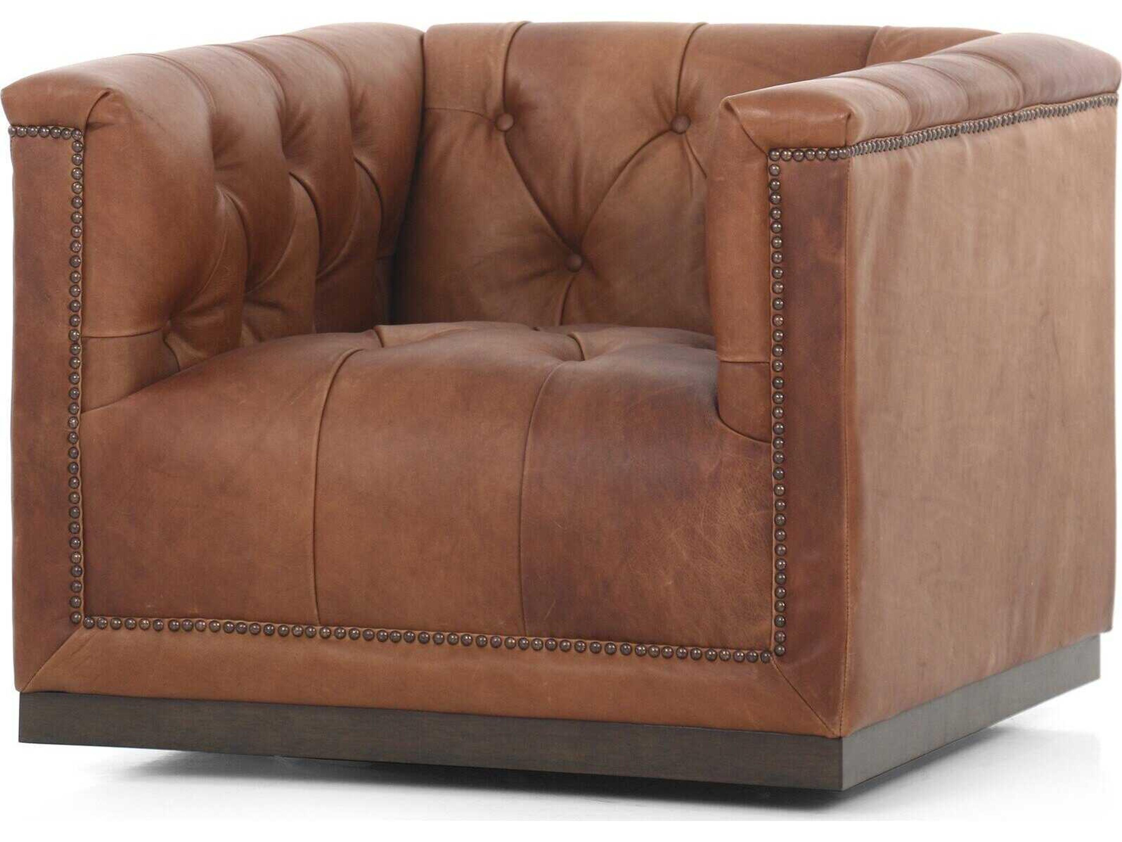 Four Hands Kensington Maxx Swivel Brown Leather Accent Chair
