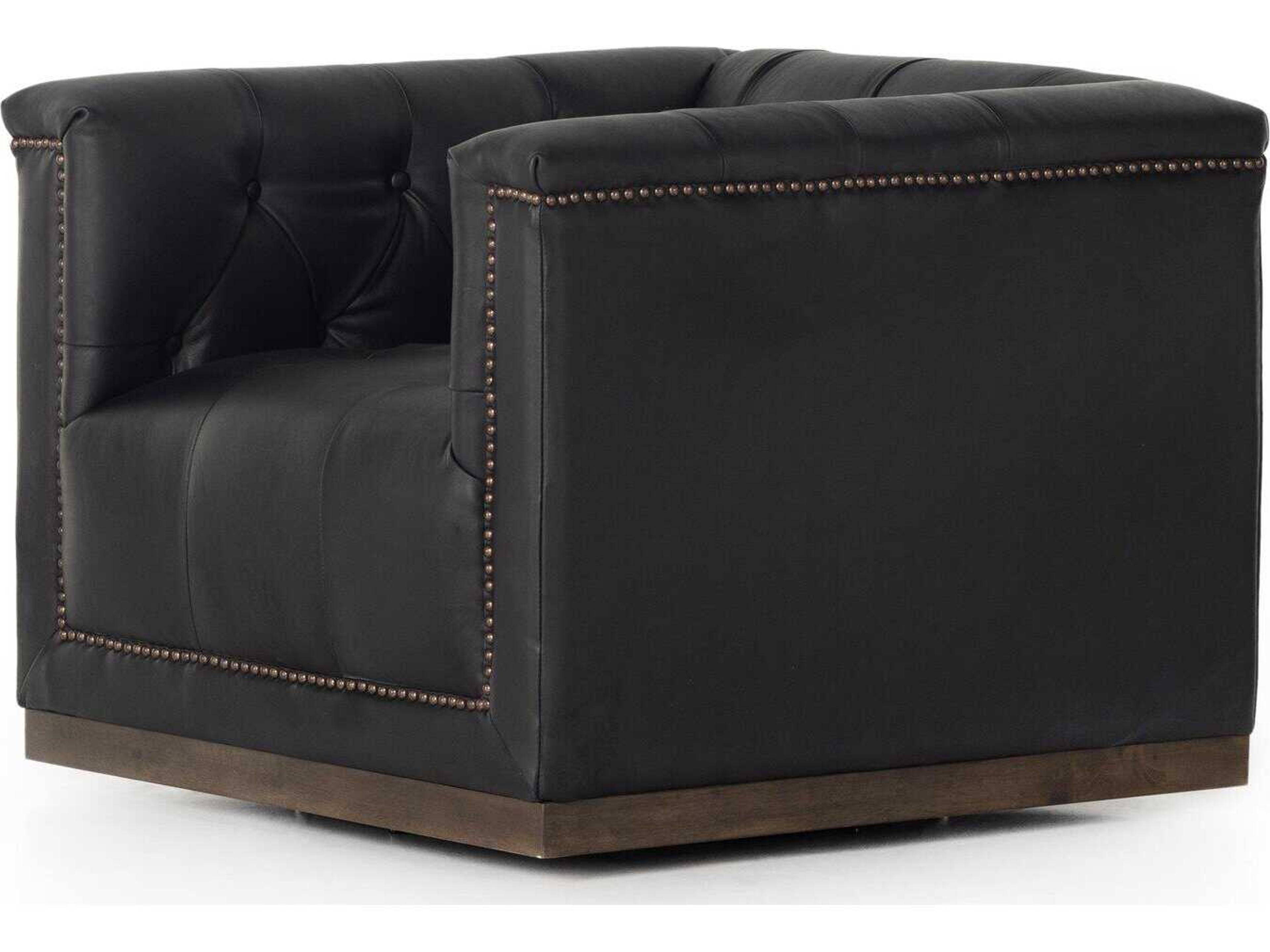 Four Hands Kensington Maxx Swivel Black Leather Accent Chair