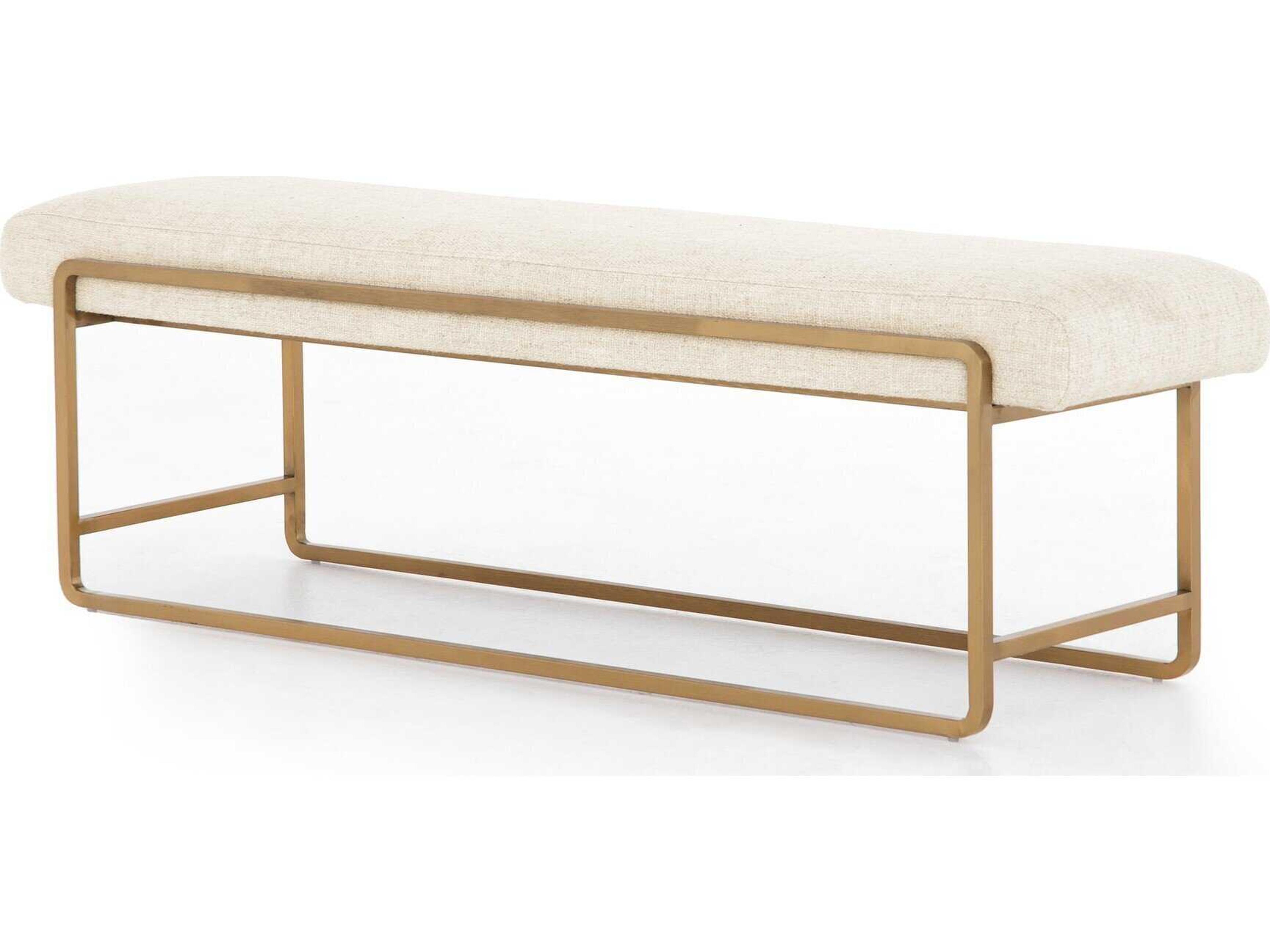 Four Hands Tracey Boyd For Polished Brass Thames Cream Upholstered Accent Bench