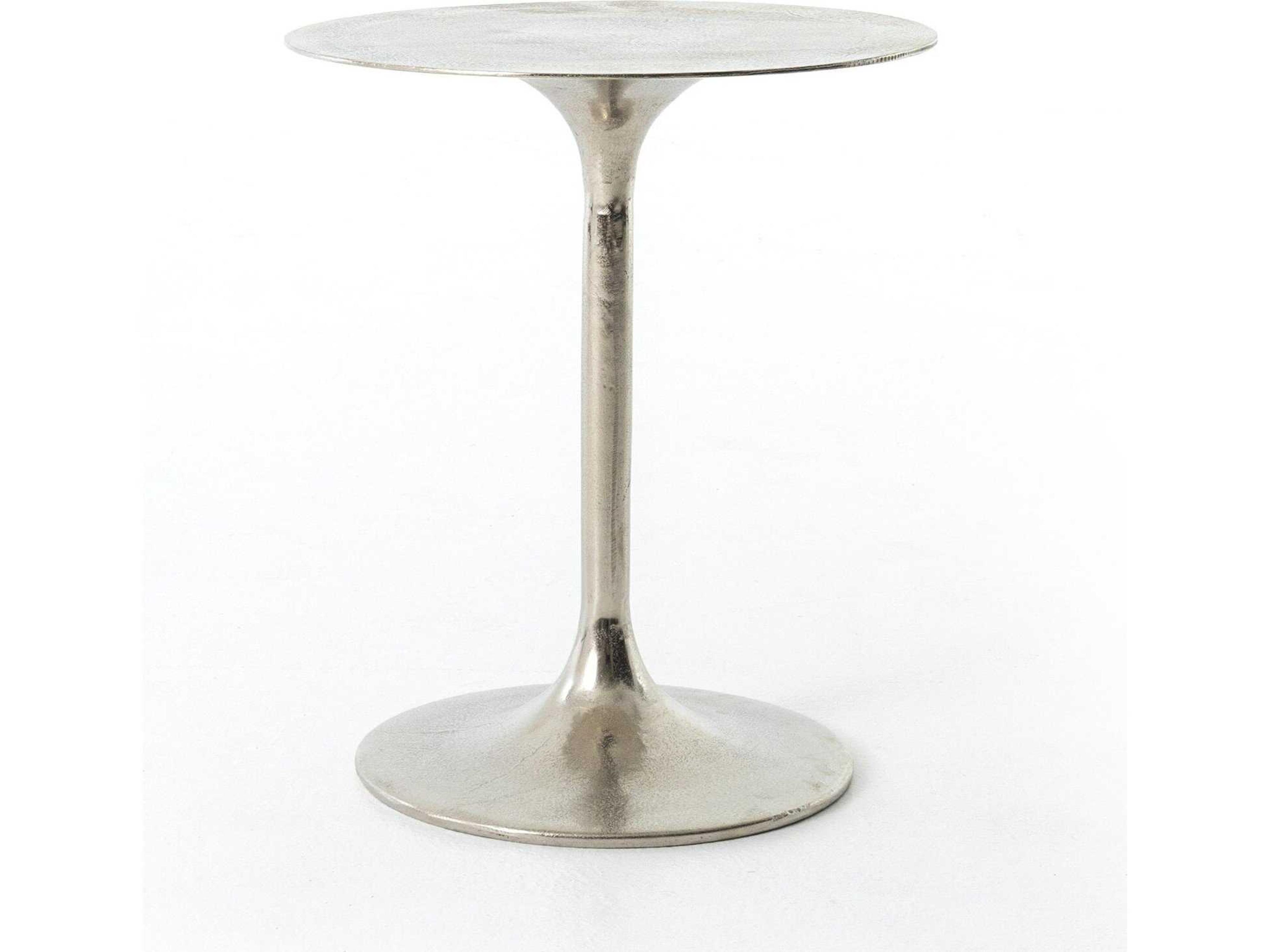 Four Hands Marlow Tulip Round Metal Raw Nickel End Table