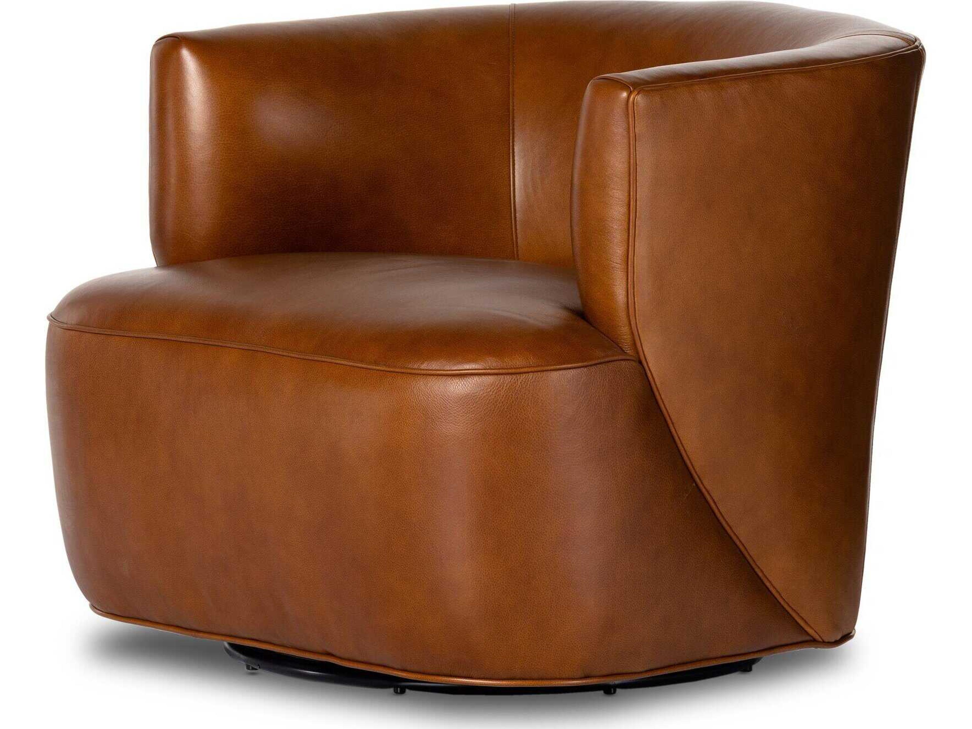 Four Hands Highland Mila Riviera Cognac Leather Swivel Chair