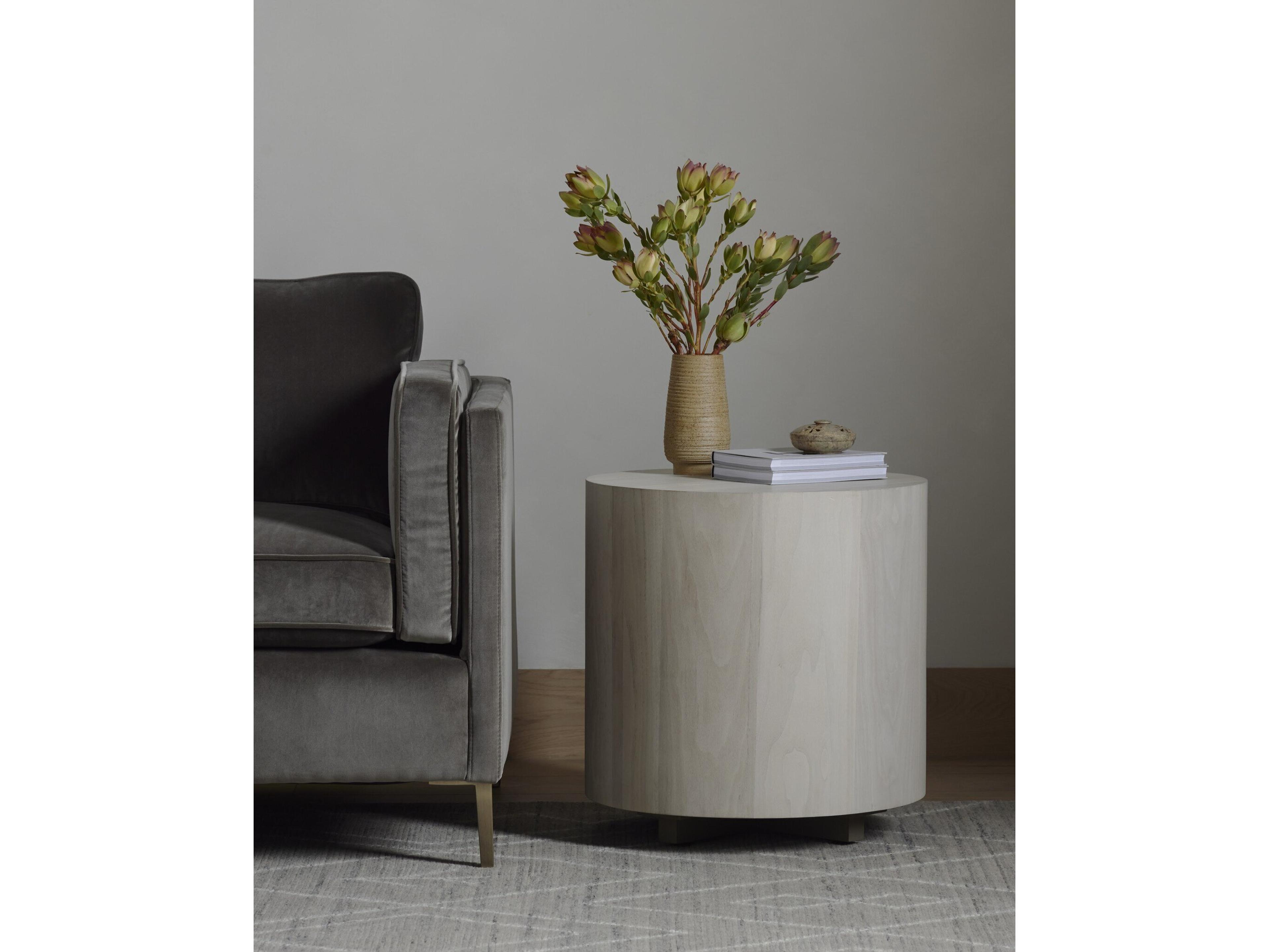 Four Hands Wesson Hudson Round Wood Beige Pine Ashen Walnut End Table