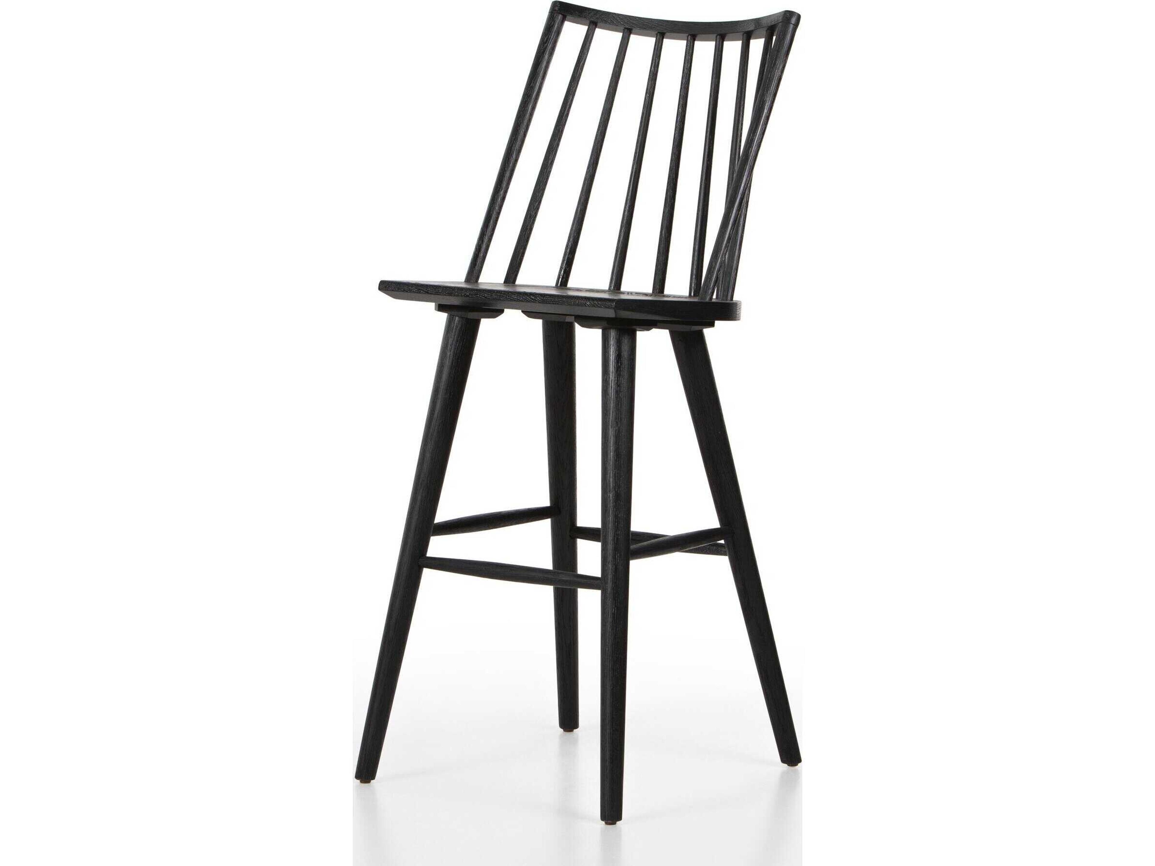 Four Hands Wallis Lewis Black Oak  Wood Windsor Bar Stool