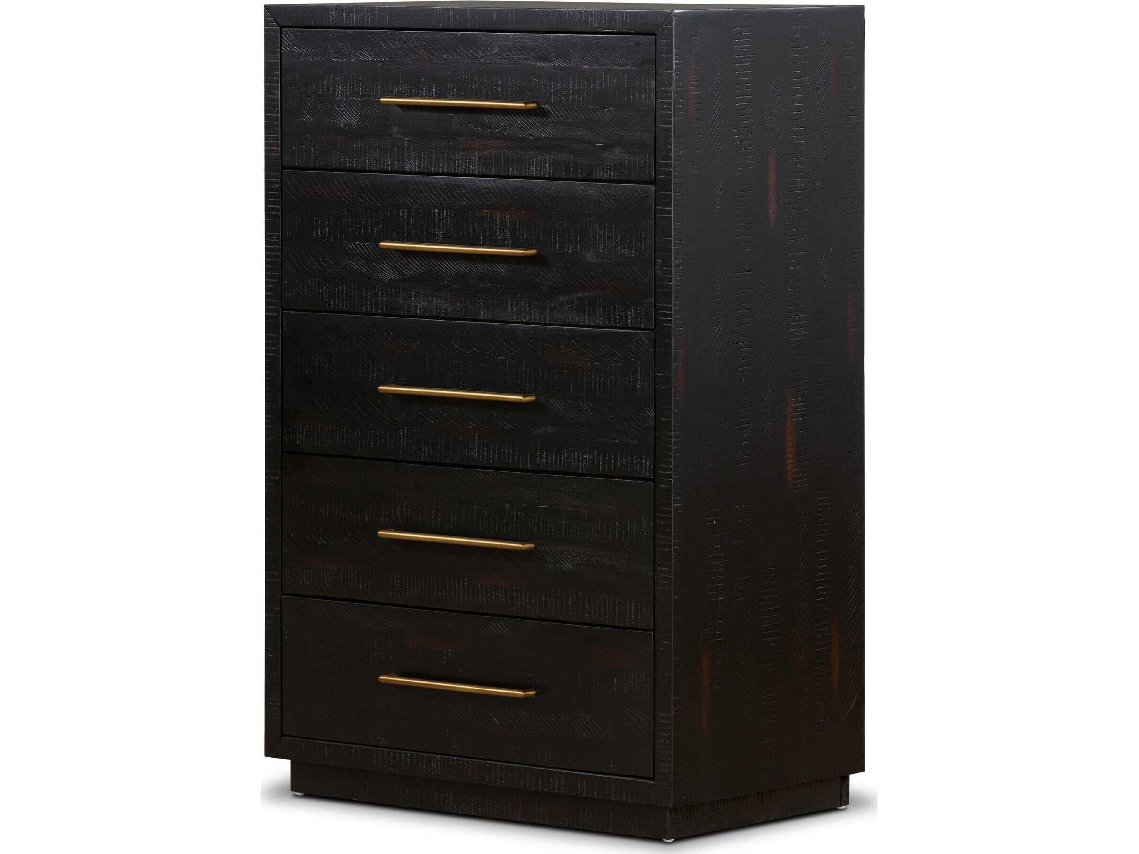Four Hands Hadley 5-Drawers Burnished Black Solid Wood Accent Chest