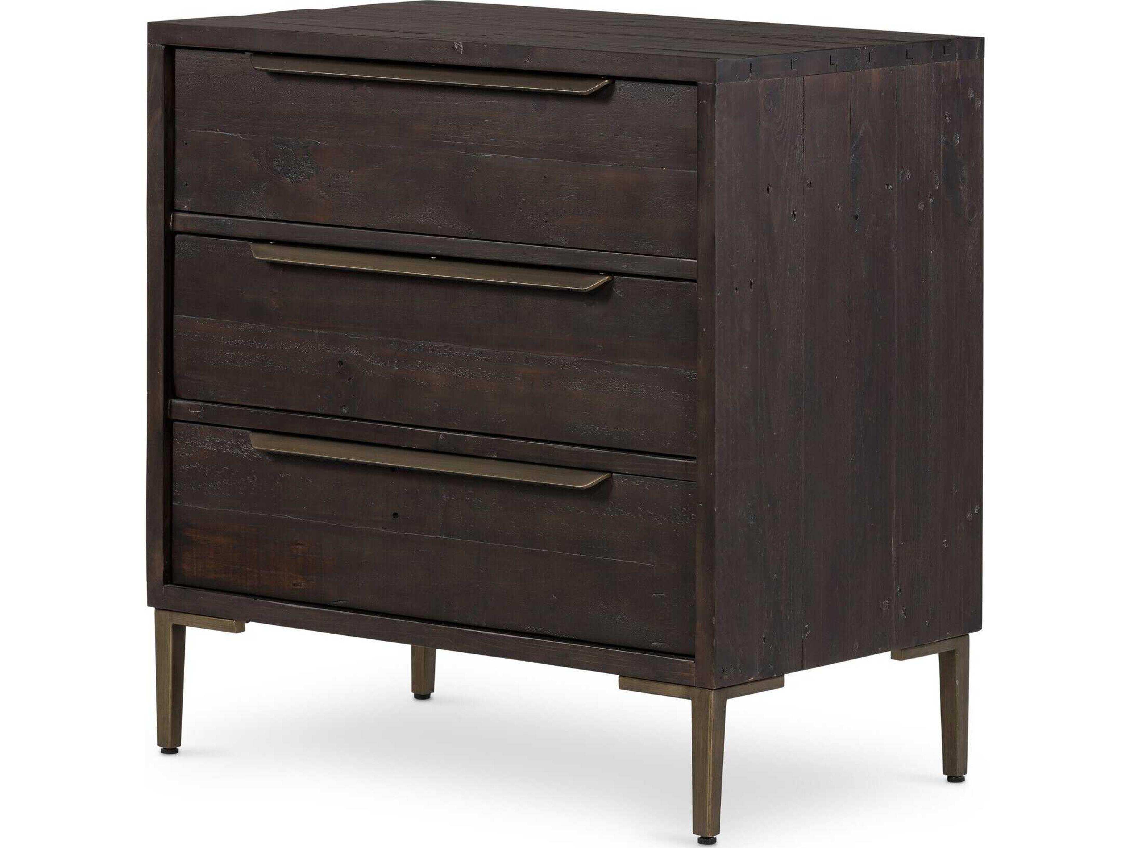 Wyeth 3-Drawers Black Pine Wood Nightstand