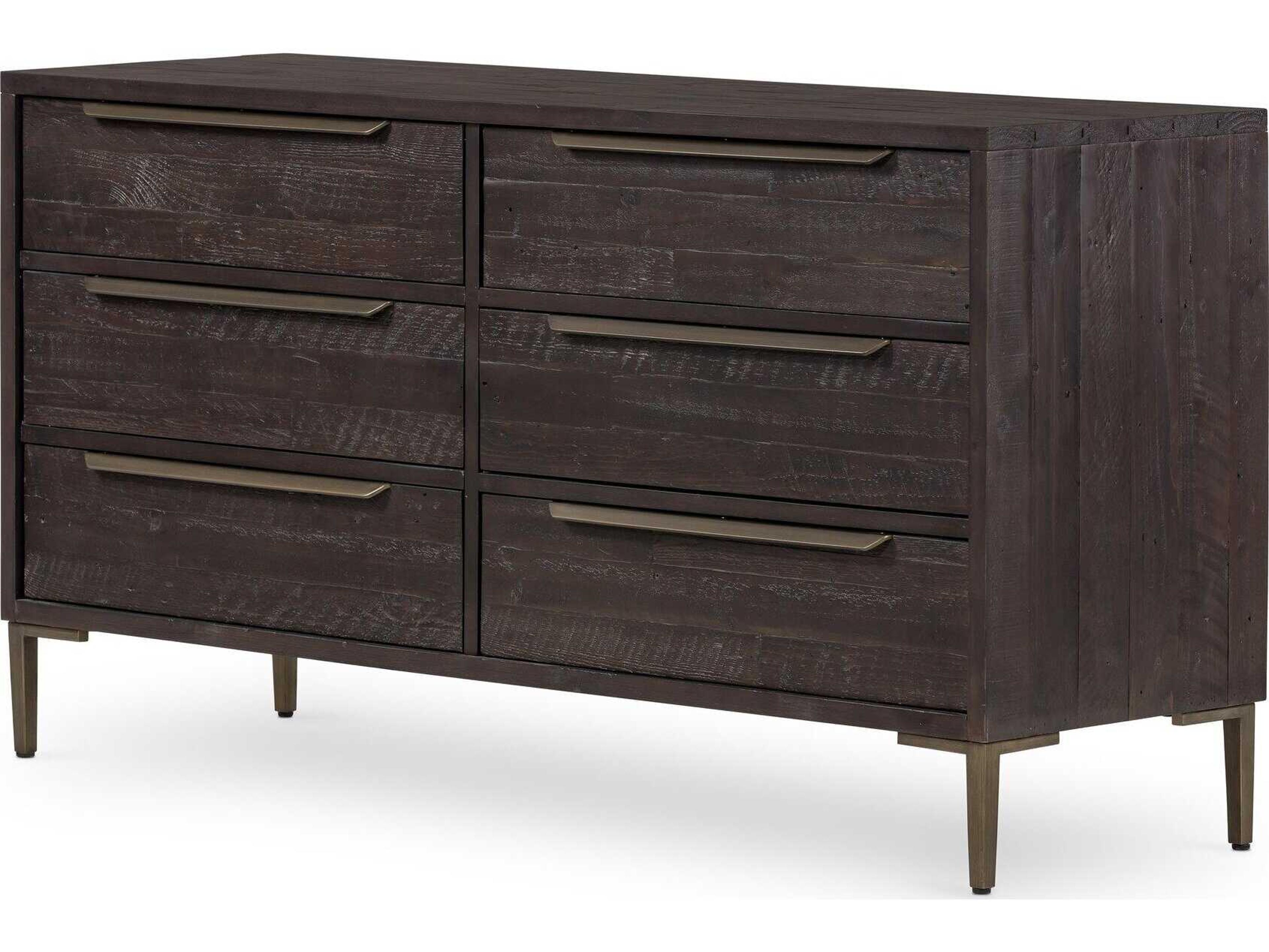 Four Hands Wyeth 6-Drawers Black Pine Wood Double Dresser