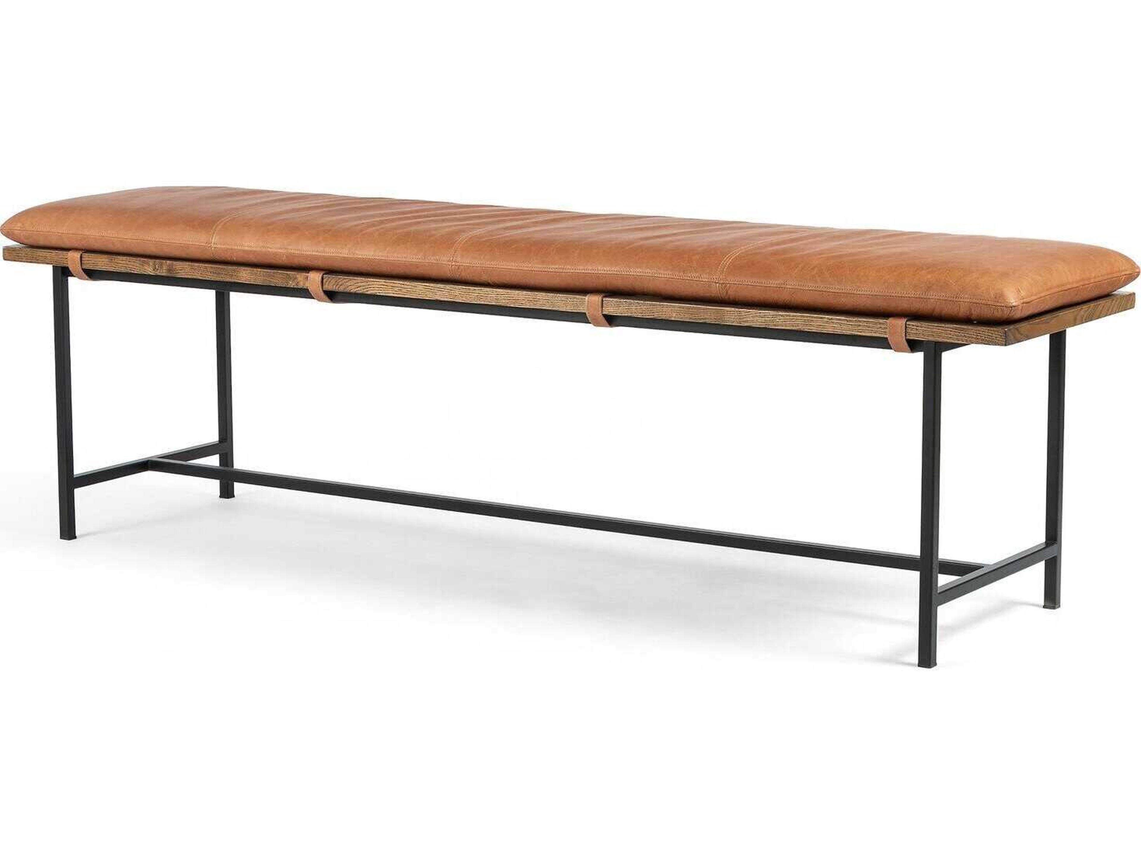 Four Hands Ashford Brown Leather Accent Bench