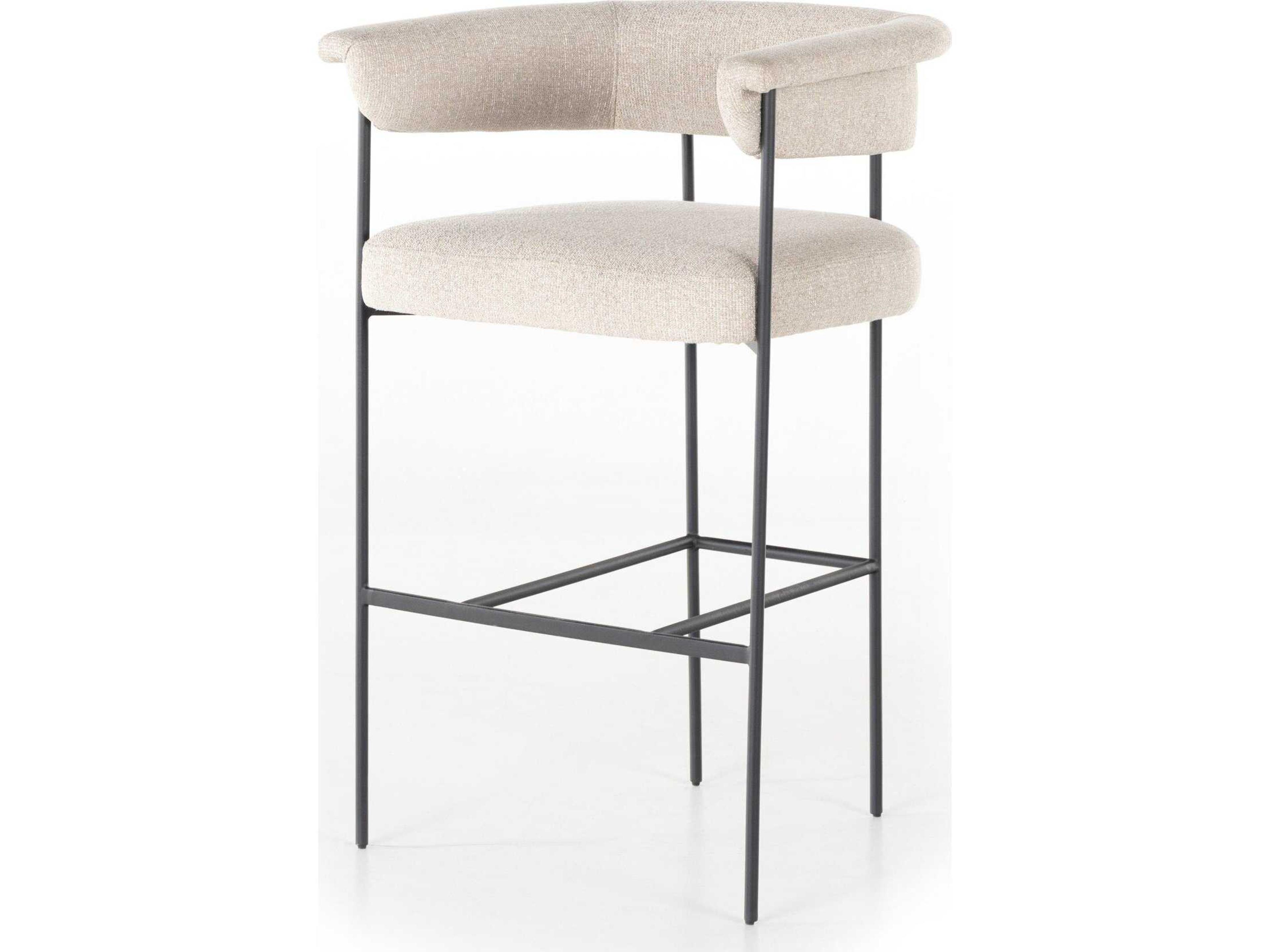 Four Hands Grayson Carrie Upholstered Light Camel Matte Black Bar Stool
