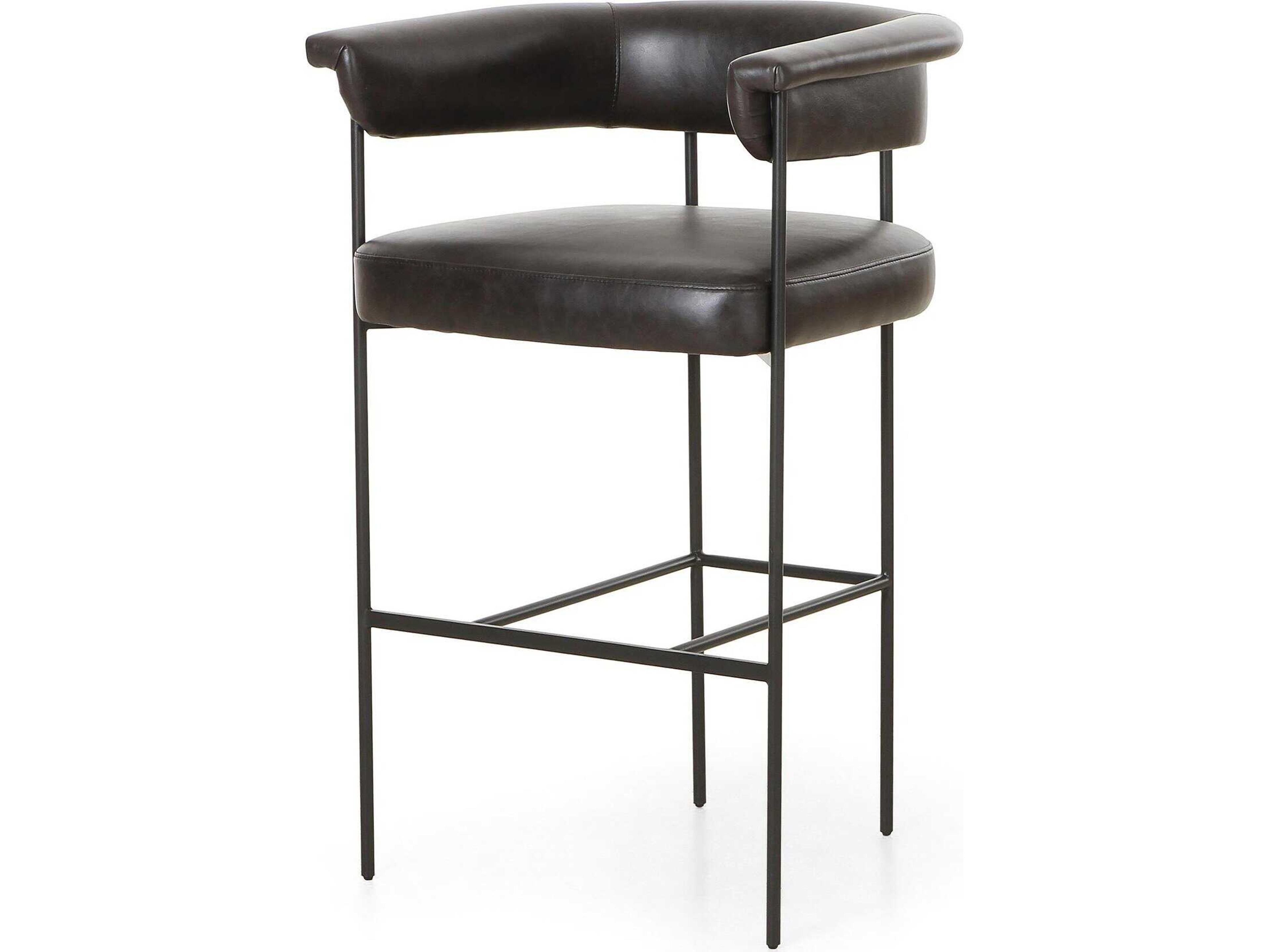 Grayson Carrie Leather Sonoma Black Matte Bar Stool