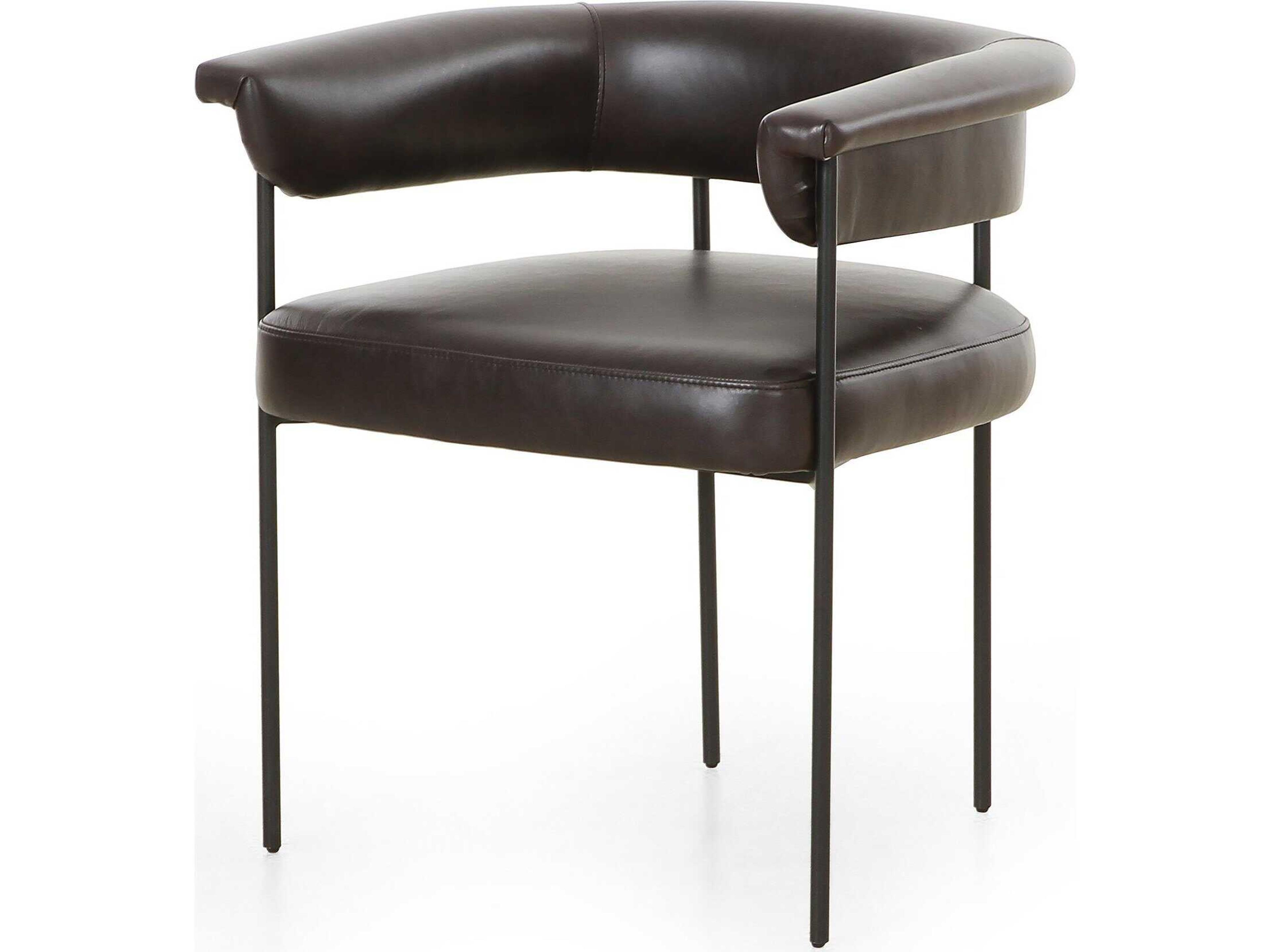 Four Hands Grayson Carrie Leather Black Upholstered Arm Dining Chair