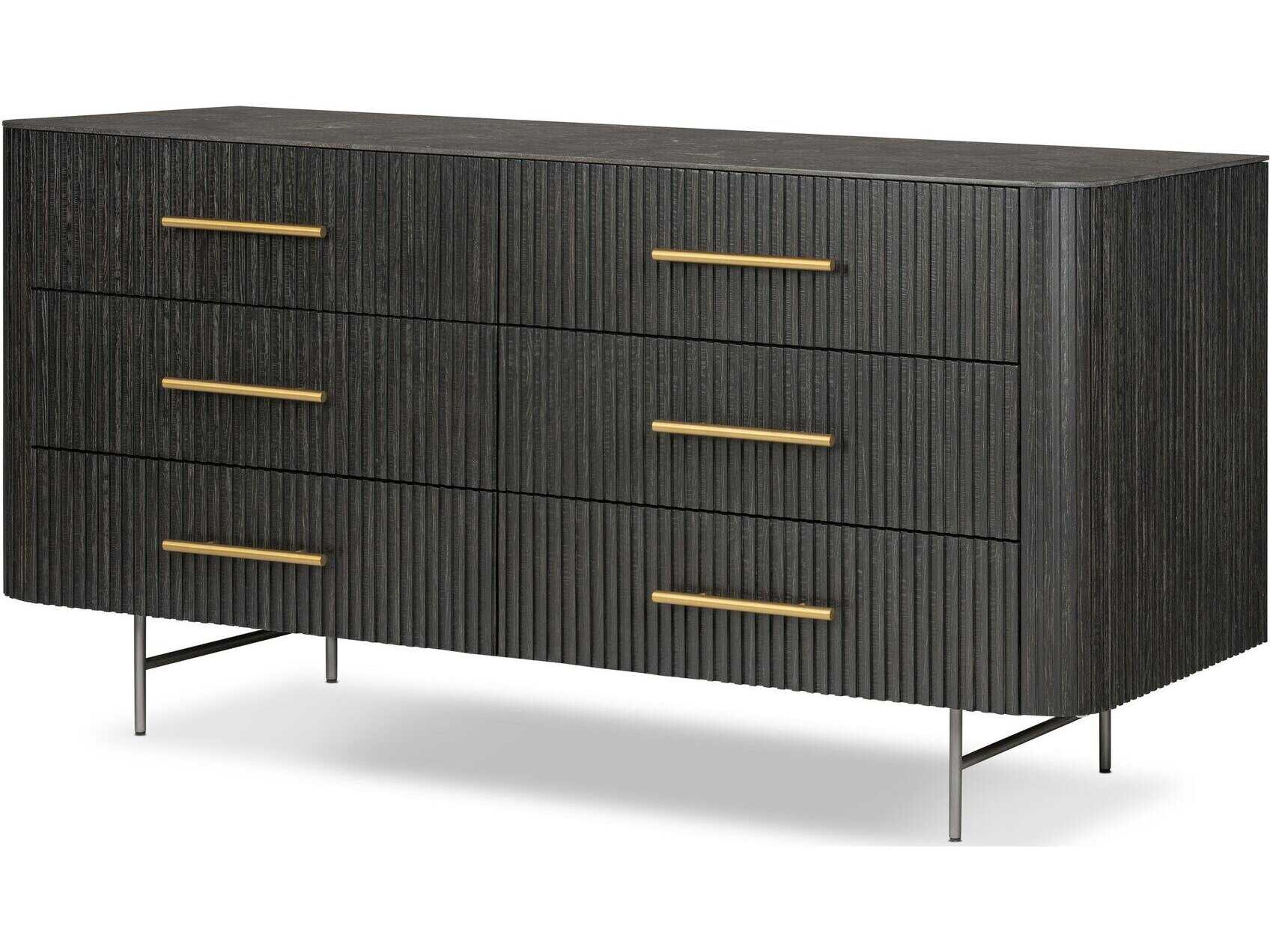 Four Hands Collins Fletcher Distressed Black Oak Wood 6 Drawer Dresser