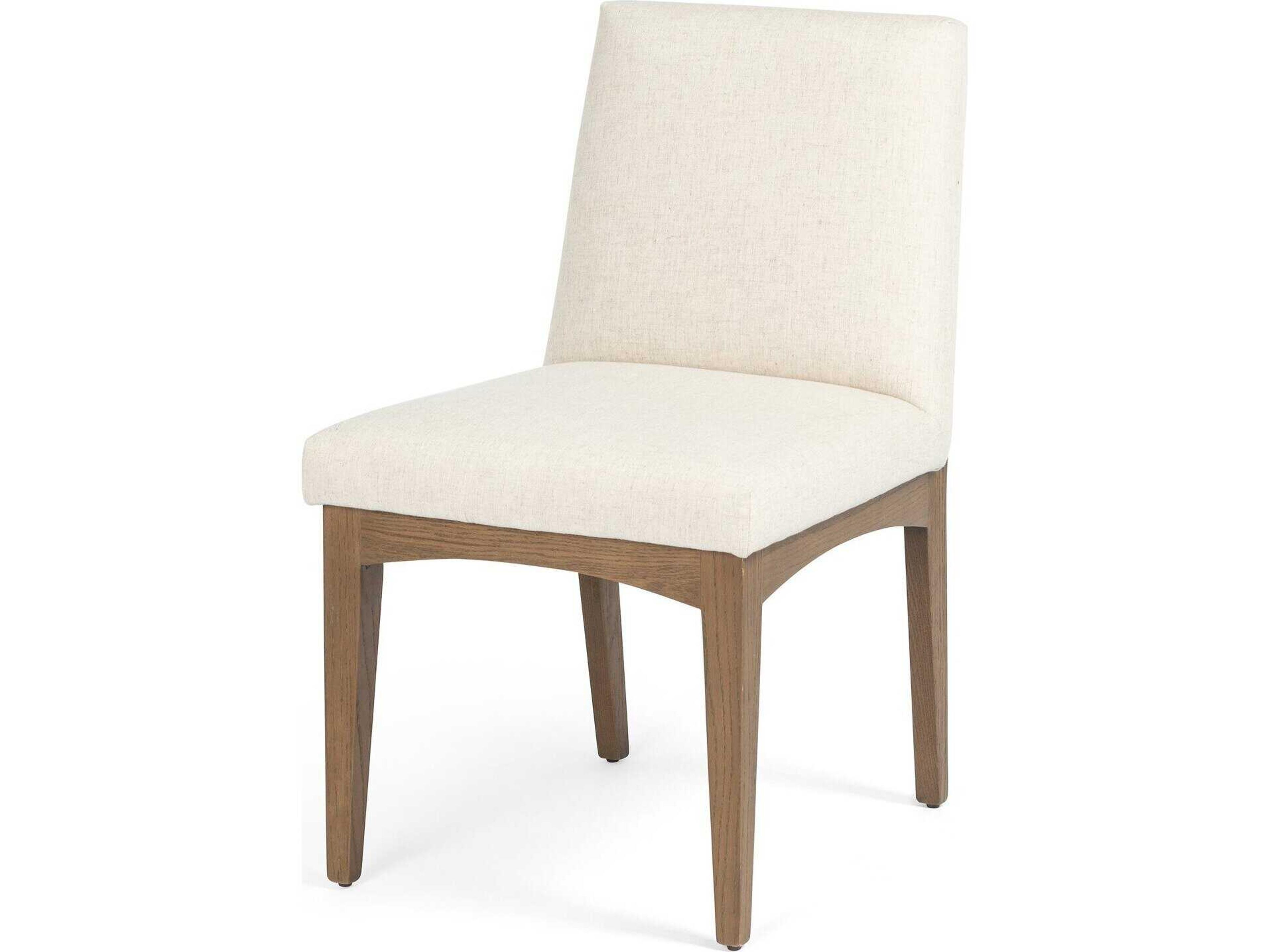 Four Hands Wells Elsie Oak Wood White Upholstered Side Dining Chair