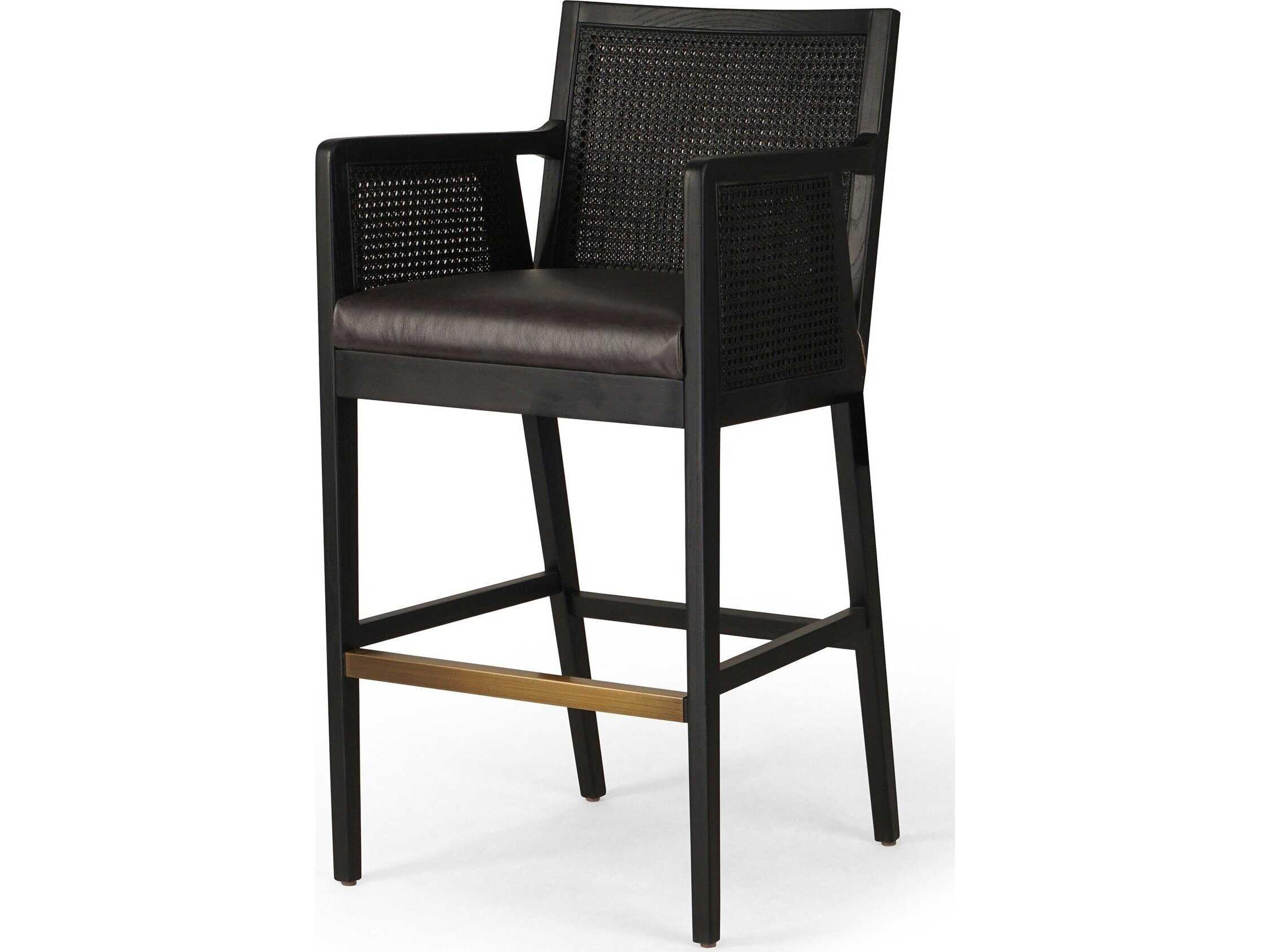 Four Hands Keston Antonia Sonoma Black Leather Bar Stool