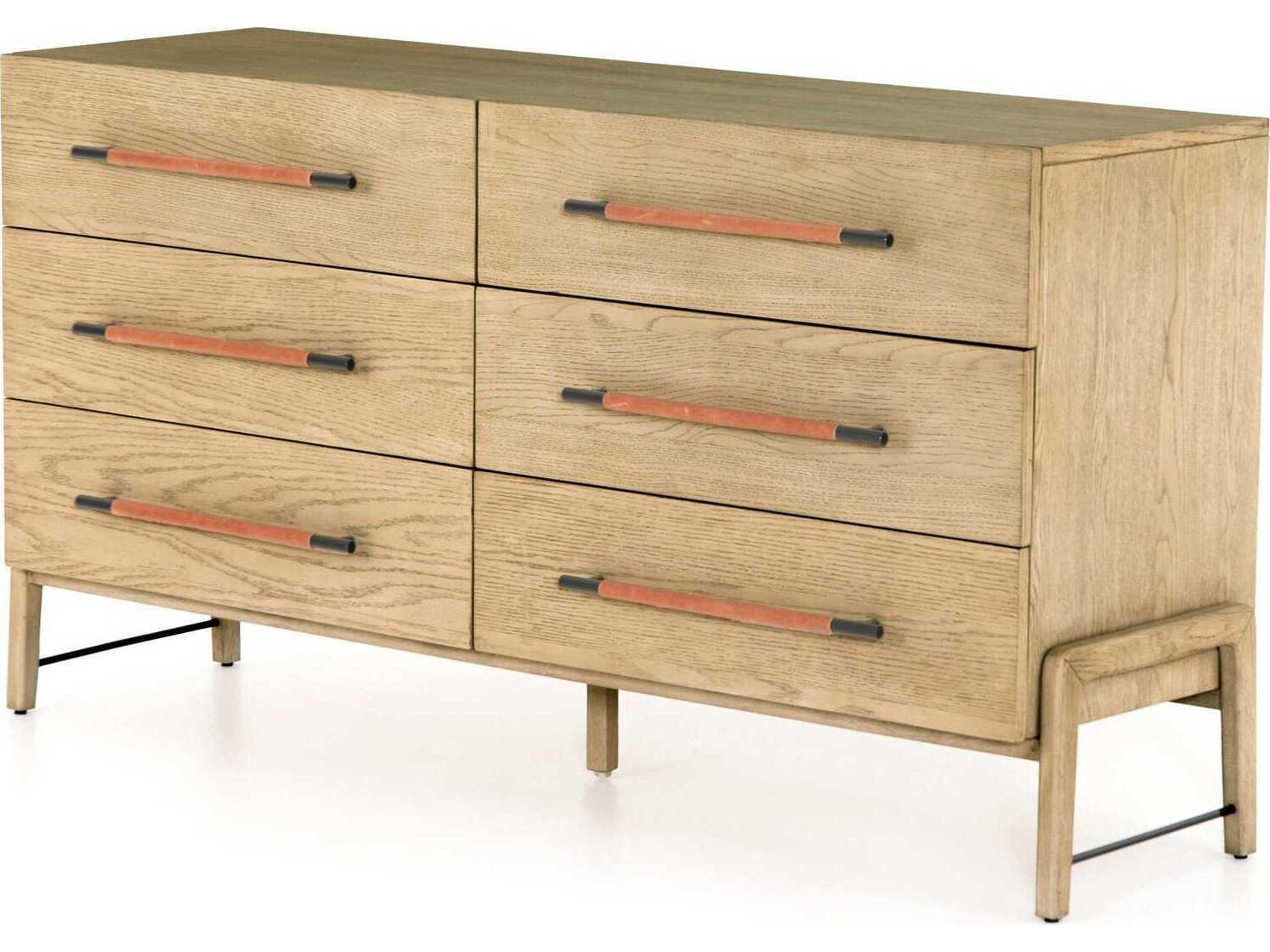 Filmore Rosedale 6-Drawers Brown Oak Wood Double Dresser