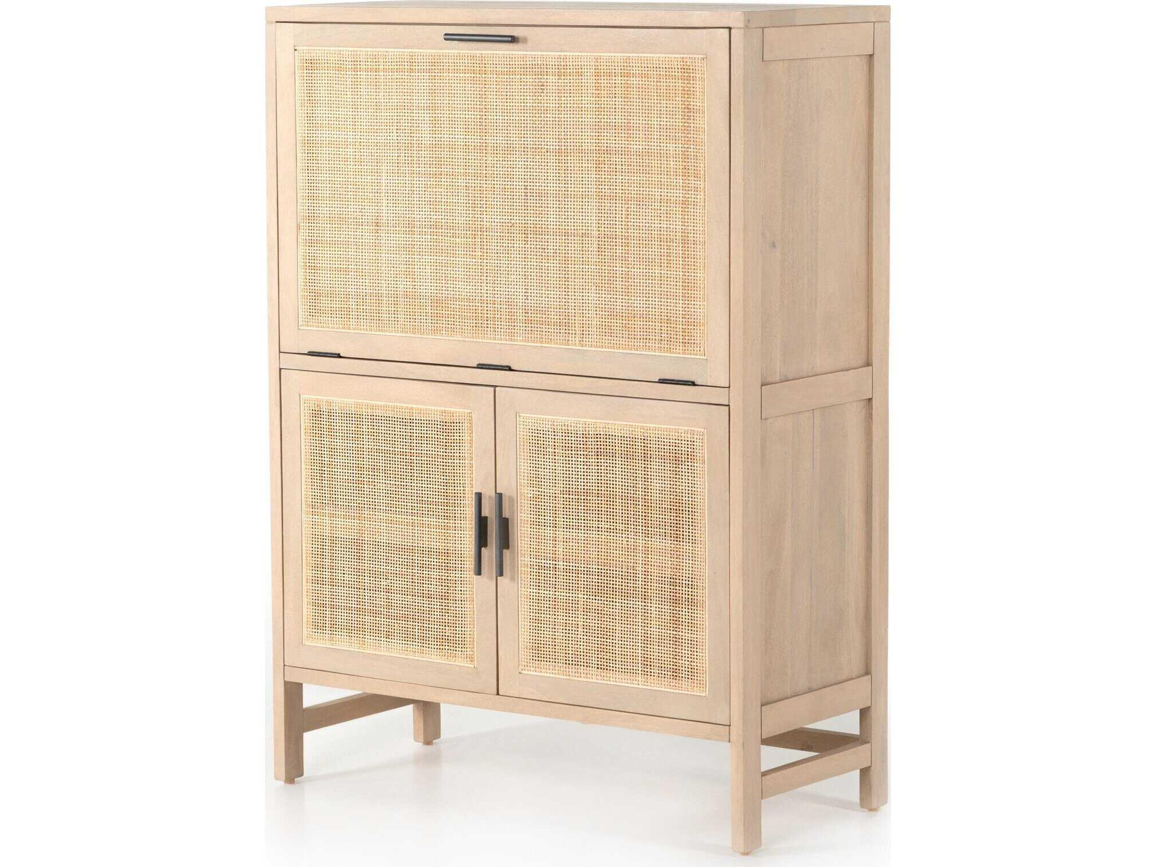 Four Hands Leighton Mango Wood Gunmetal Natural Cane Bar Cabinet
