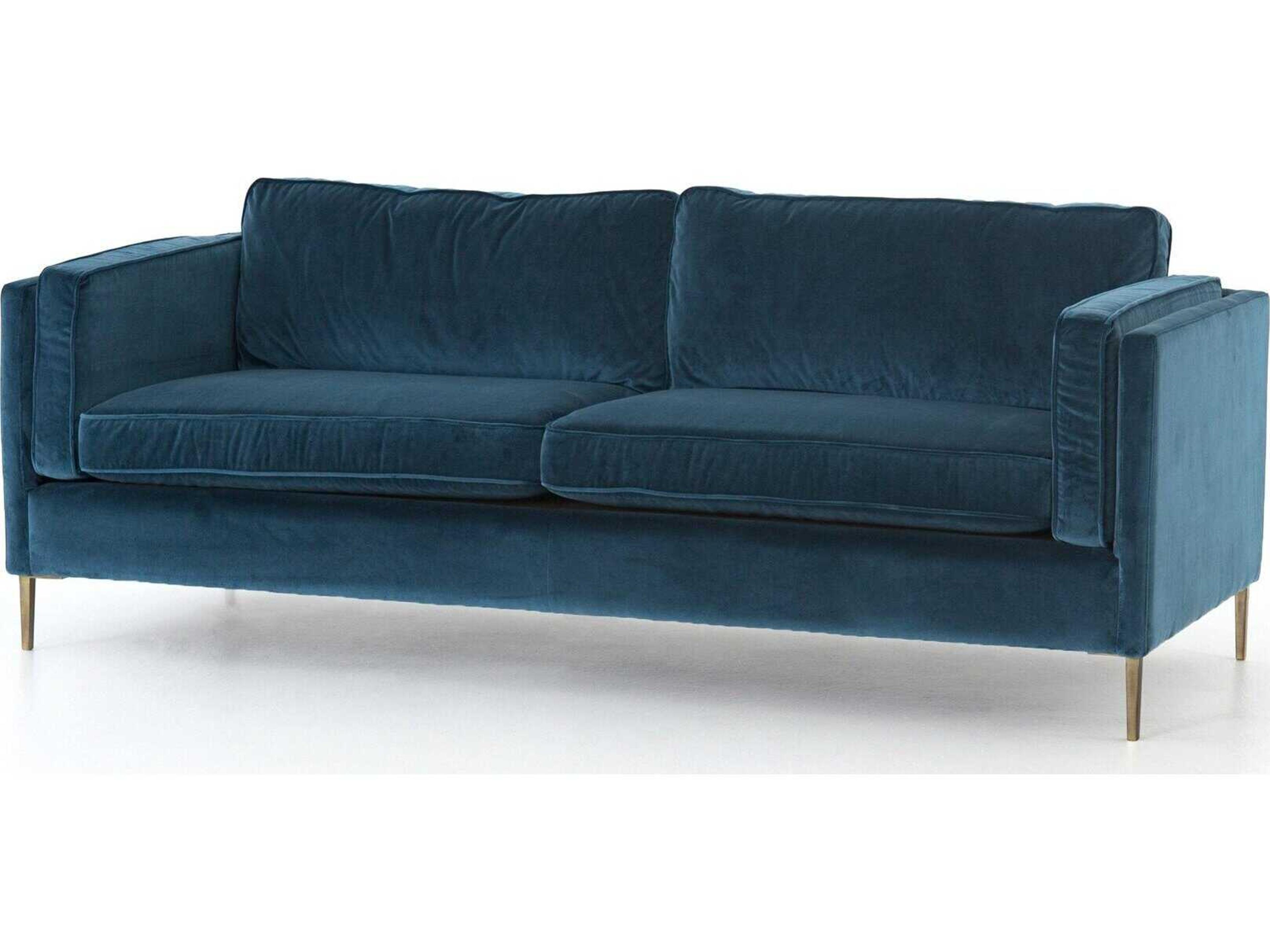 Four Hands Norwood Emery Sapphire Bay Antique Brass Blue Sofa