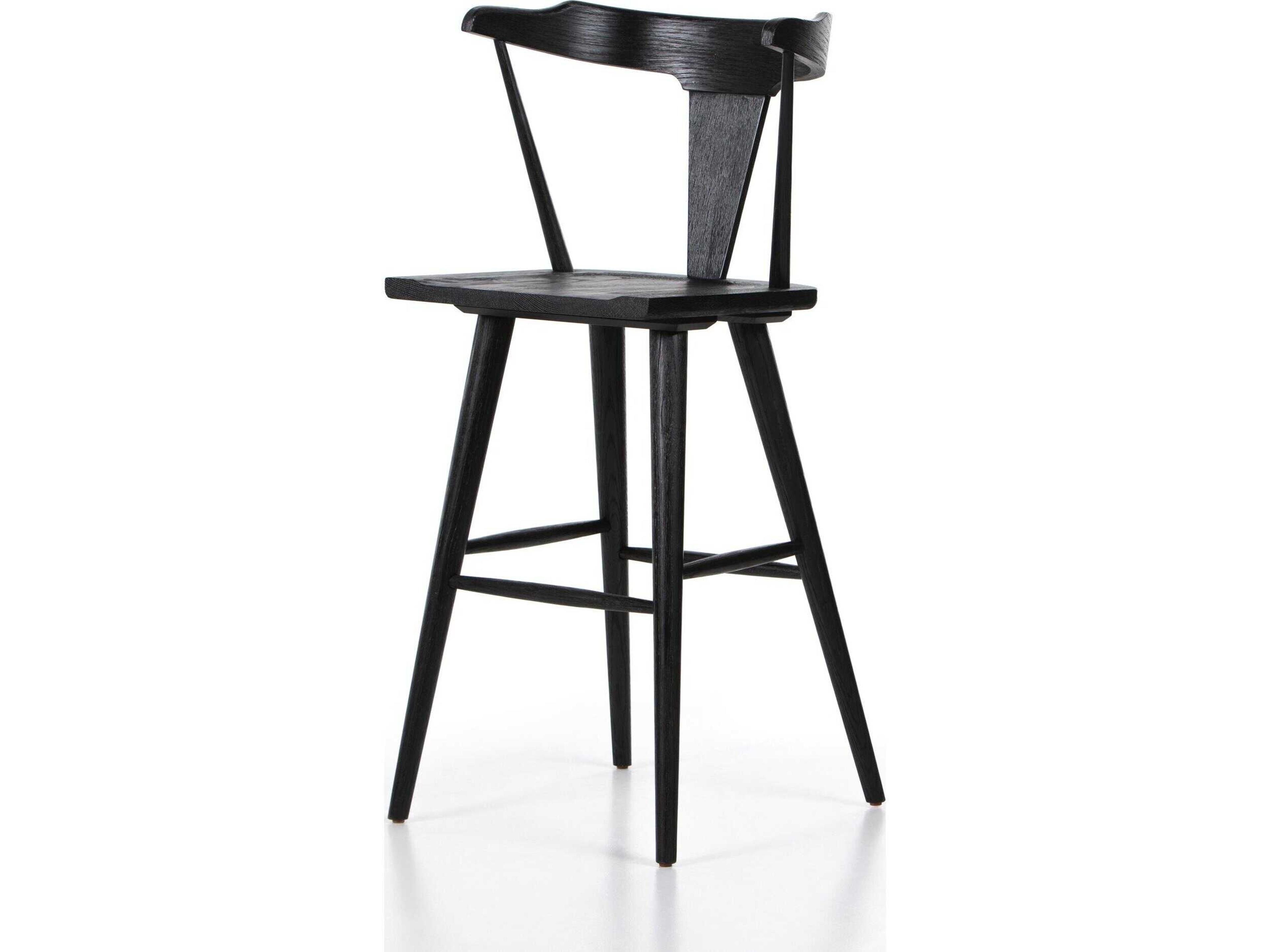 Four Hands Garth Ripley Bar Stool Black Oak  Wood Bar Stool