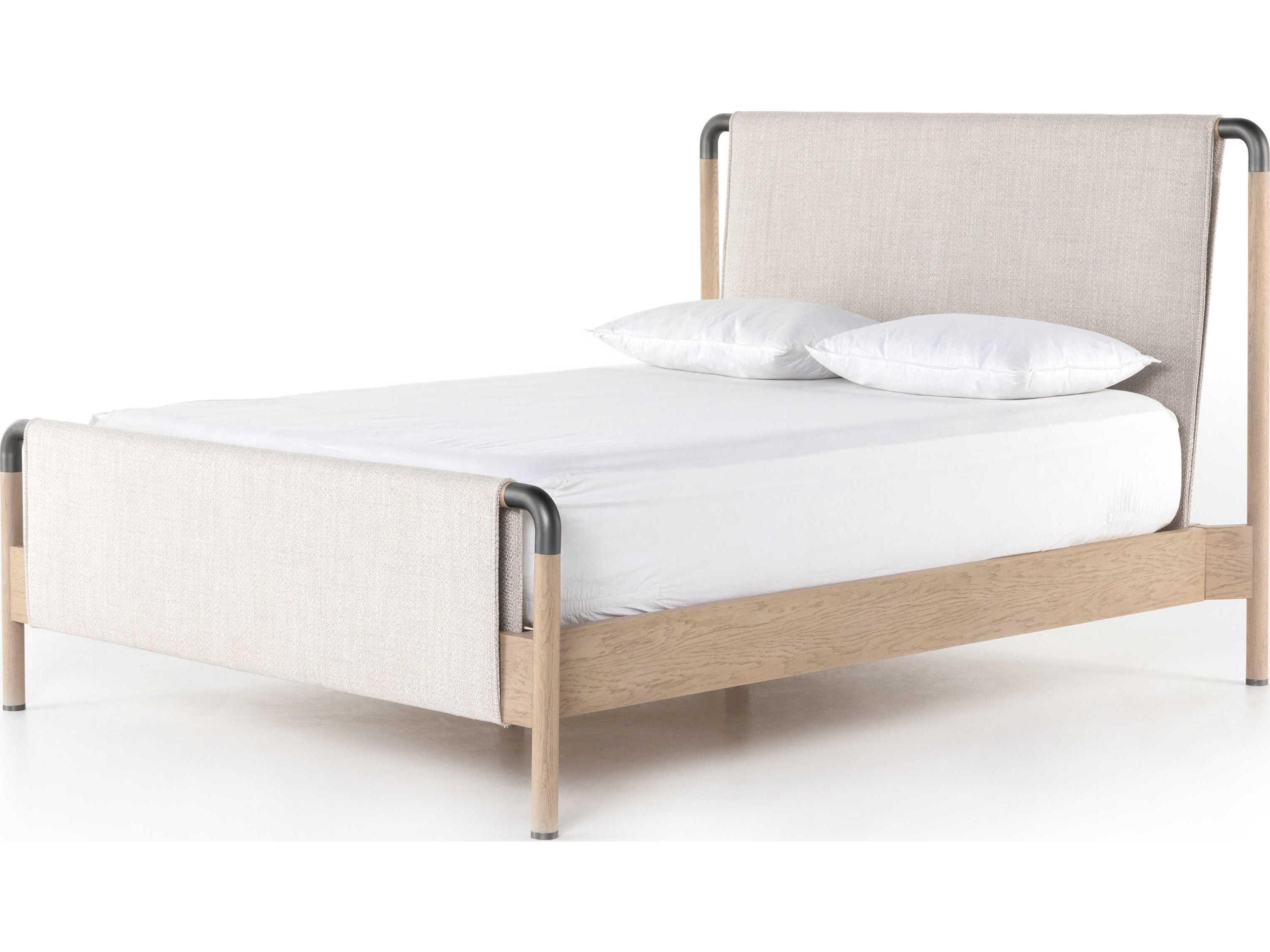 Luxecor Belfast Harriett Gibson Wheat Yucca Oak Gunmetal Beige Wood Upholstered Queen Panel Bed