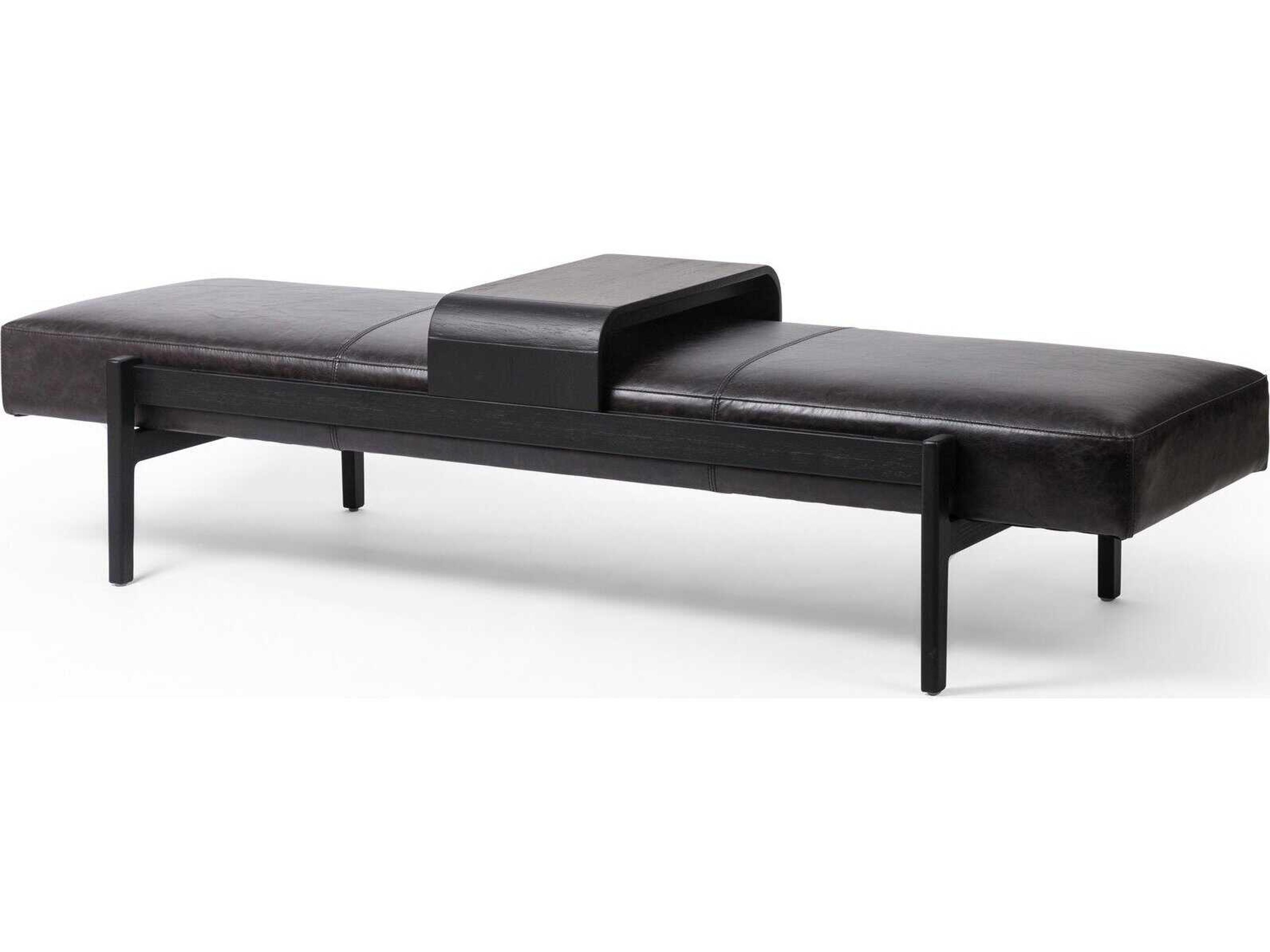Four Hands Townsend Sonoma Black Brushed Ebony Leather Accent Bench