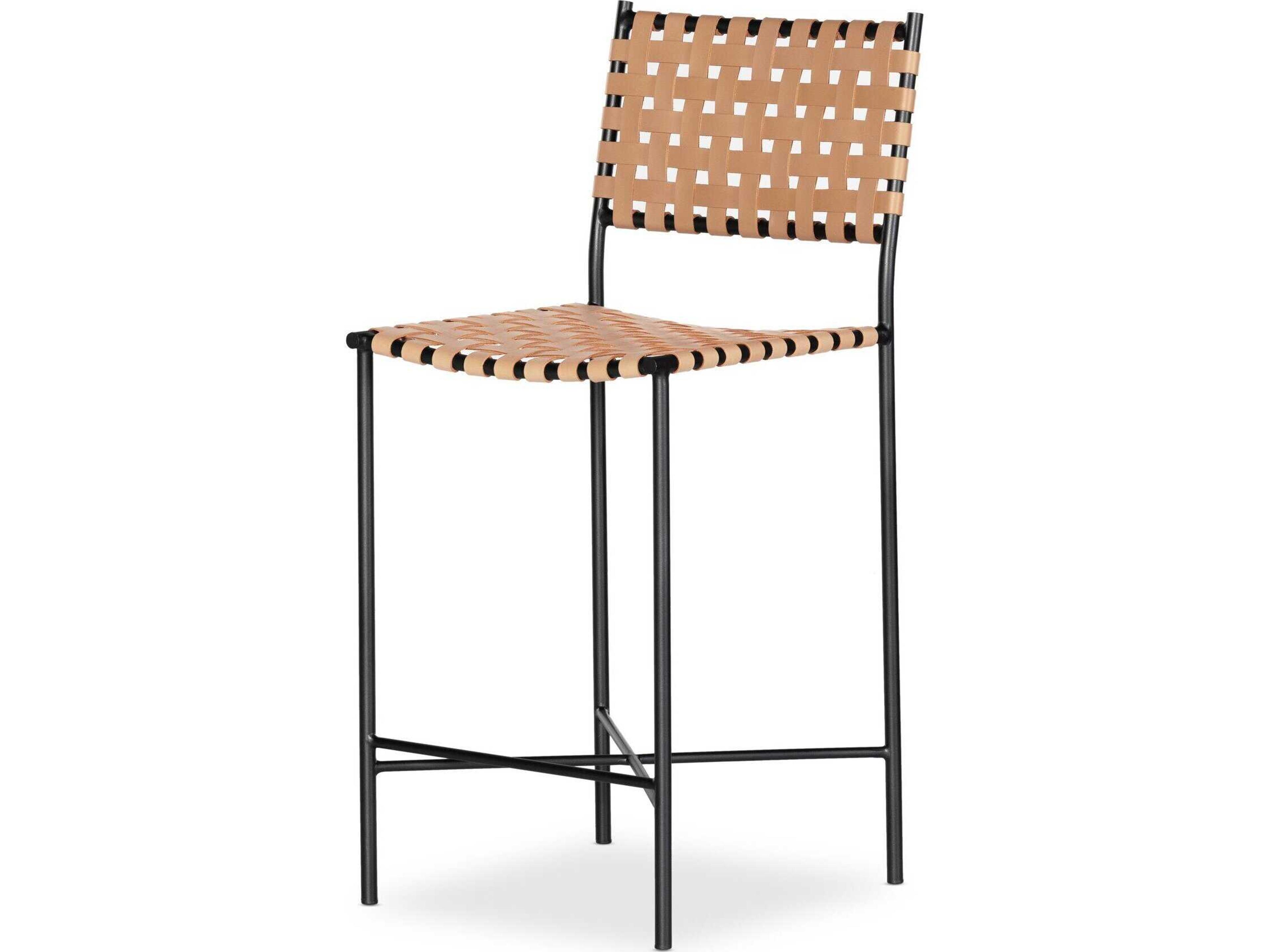 Four Hands Sevilla Garza Leather Natural Gunmetal Counter Stool