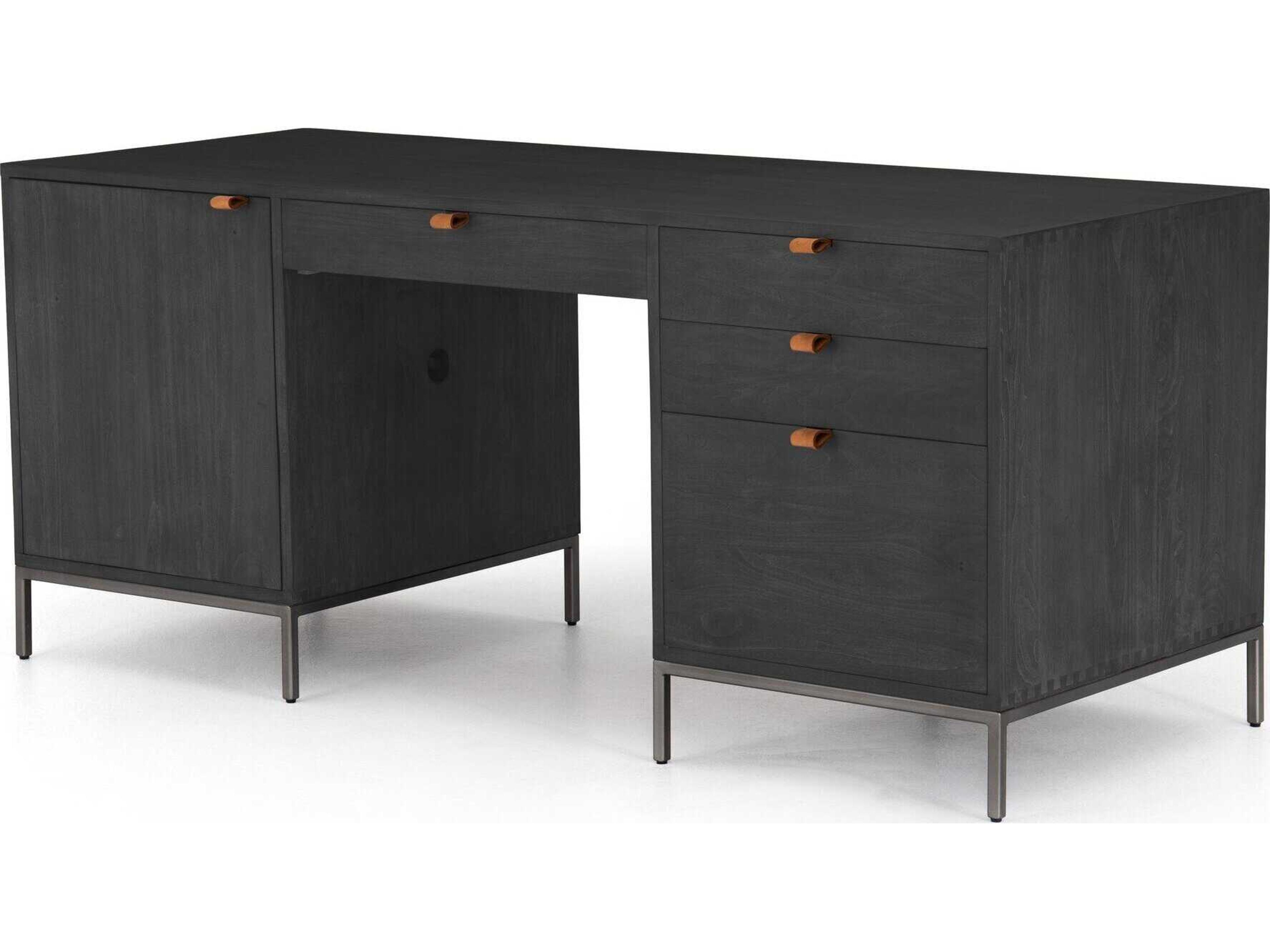 Four Hands Fulton Trey Black Poplar Wood Executive Desk