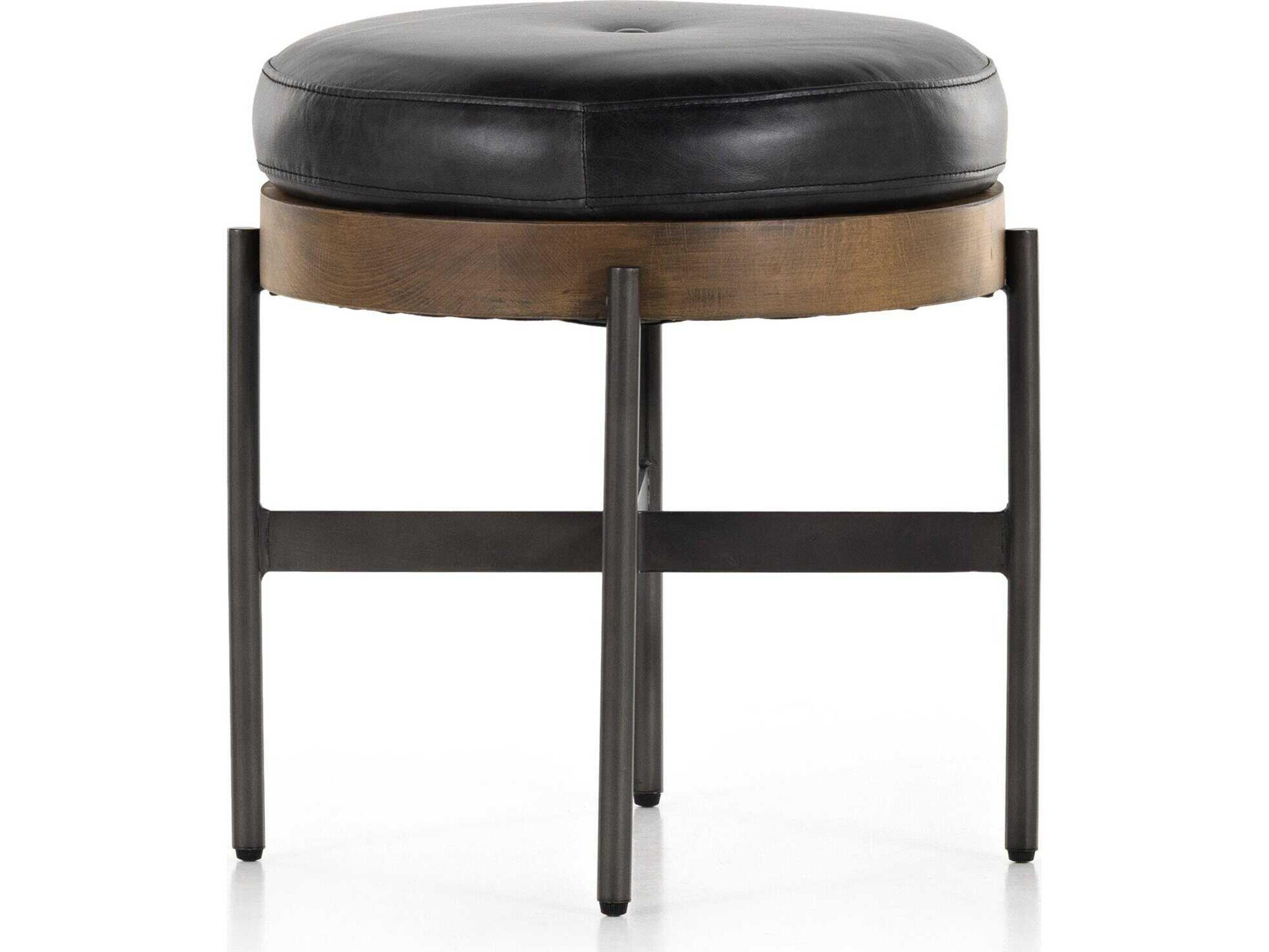 Four Hands Townsend Edwyn Small Sable Beech Sonoma Black Gunmetal Brown Leather Ottoman