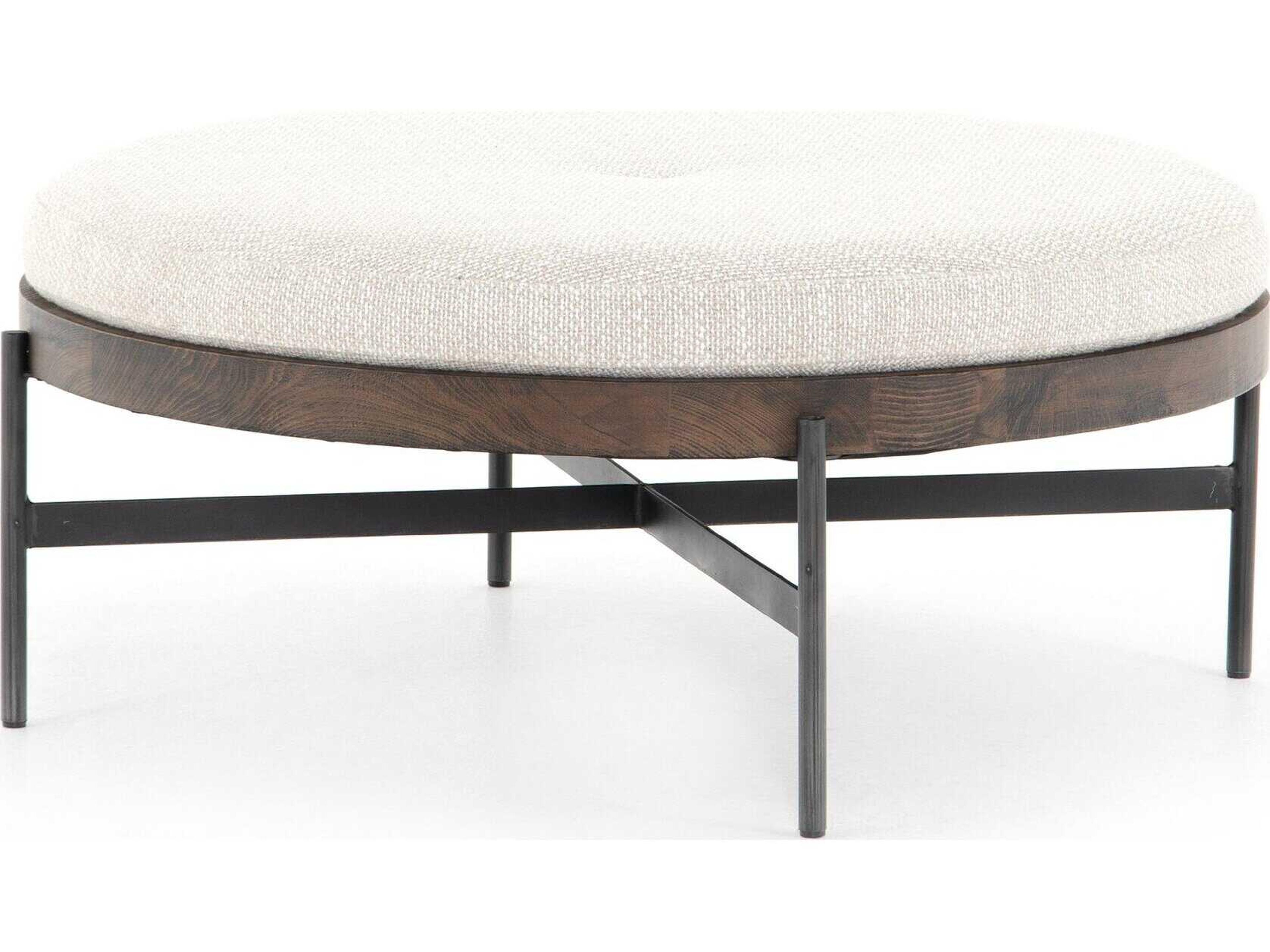 Four Hands Townsend Edwyn Large Vintage Sienna Gibson Wheat Gunmetal Brown Upholstered Ottoman