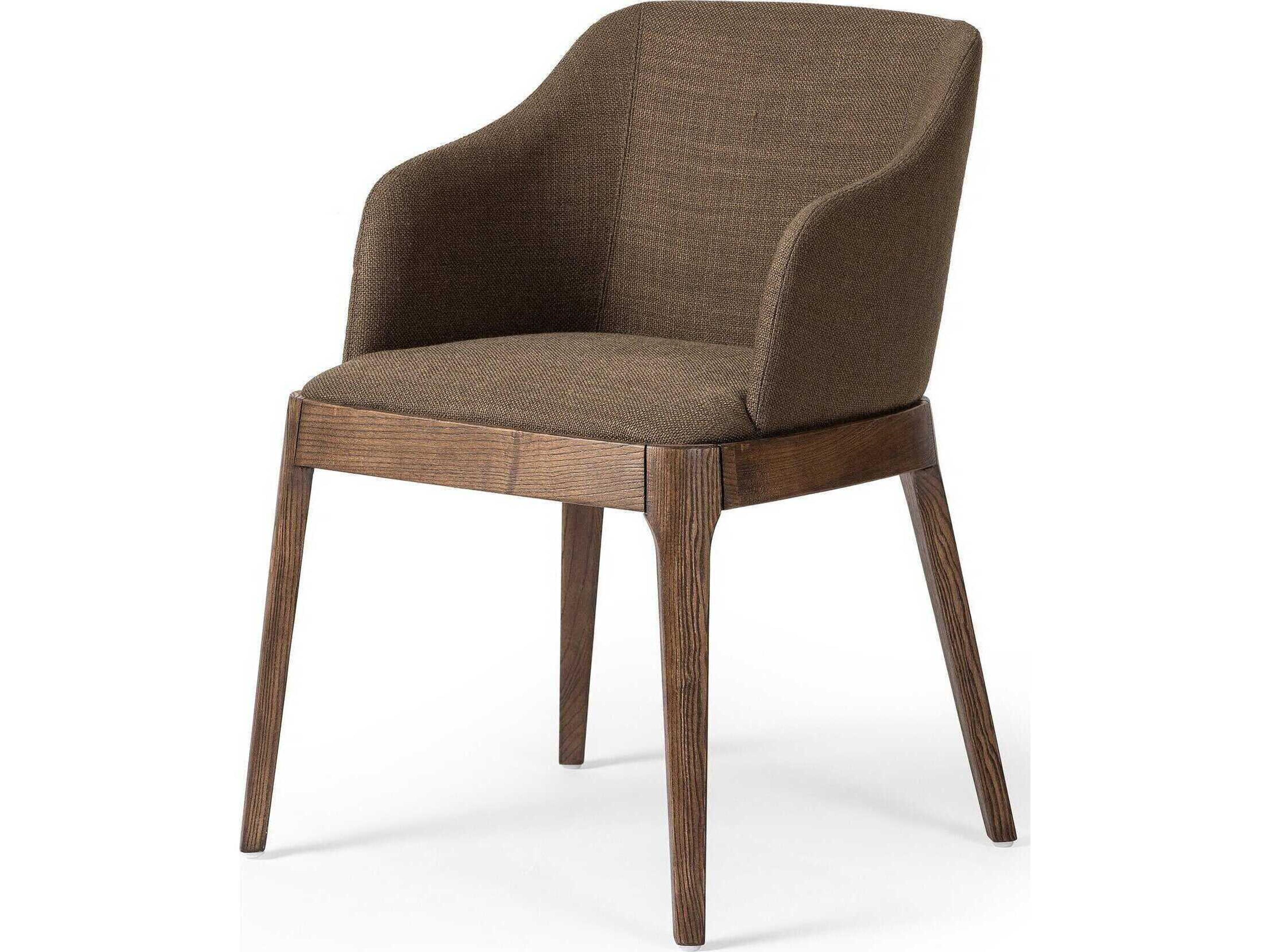 Four Hands Townsend Bryce Solid Wood Brown Upholstered Arm Dining Chair