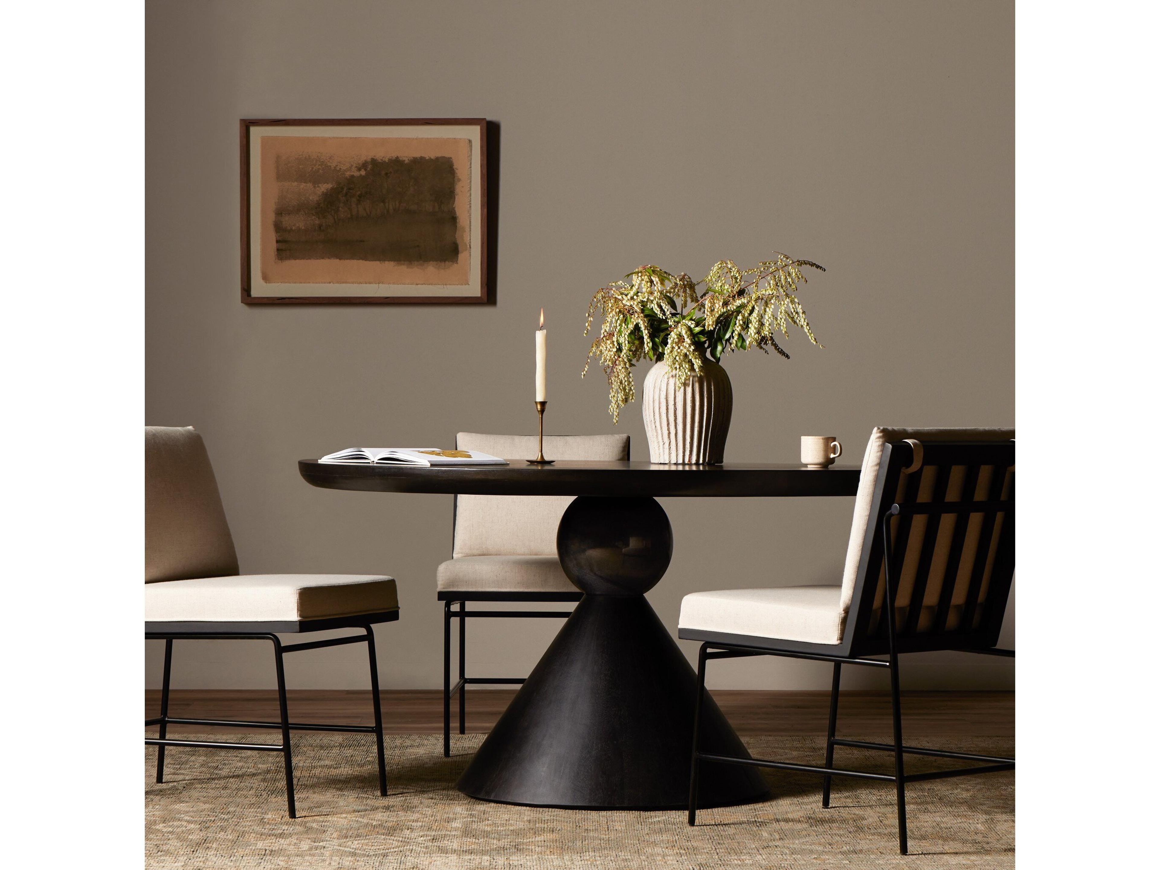 Four Hands Merritt Bibianna Round Worn Black Parawood Marble Dining Table