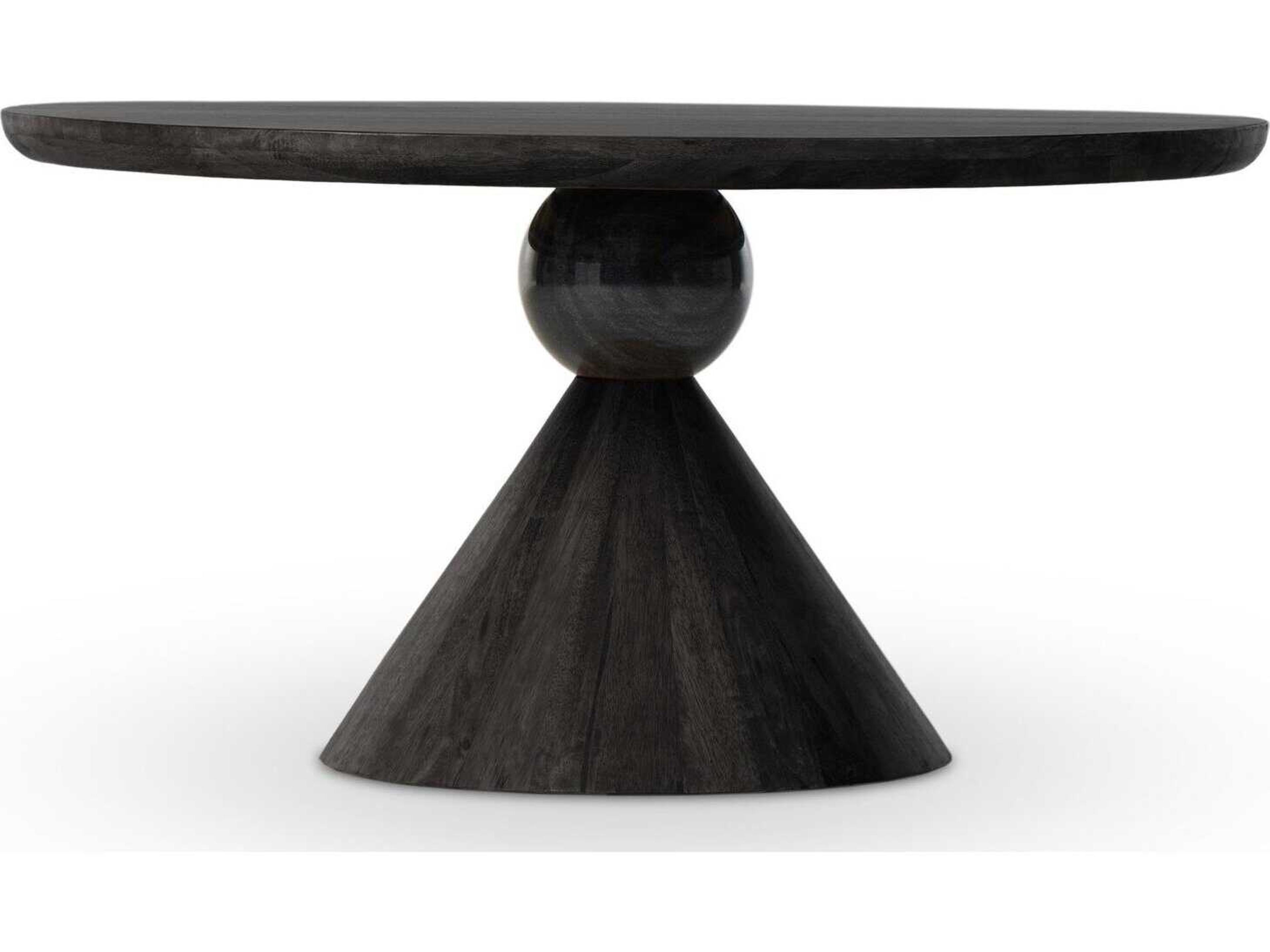Four Hands Merritt Bibianna Round Worn Black Parawood Marble Dining Table