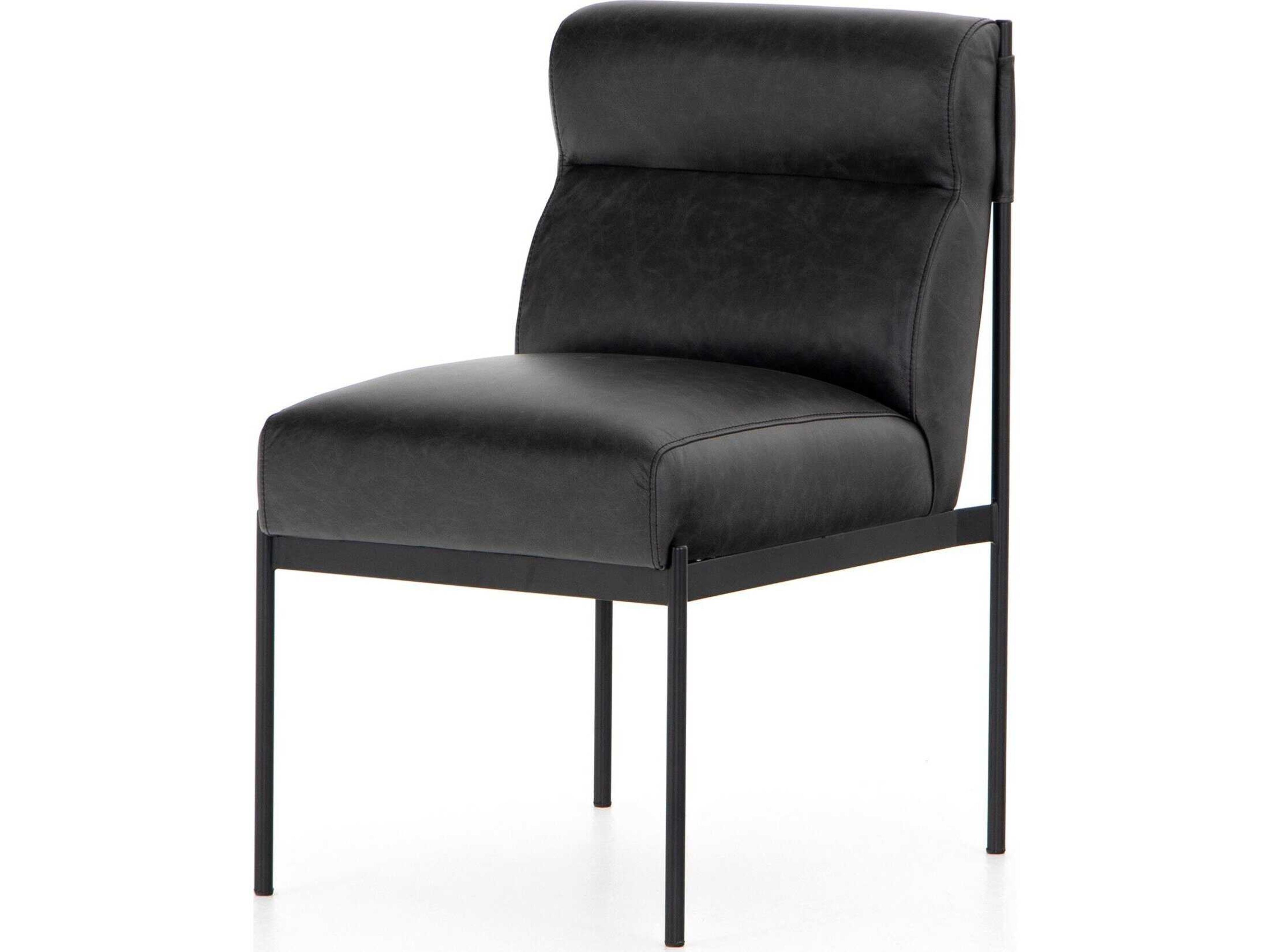 Four Hands Kensington Klein Leather Black Upholstered Side Dining Chair