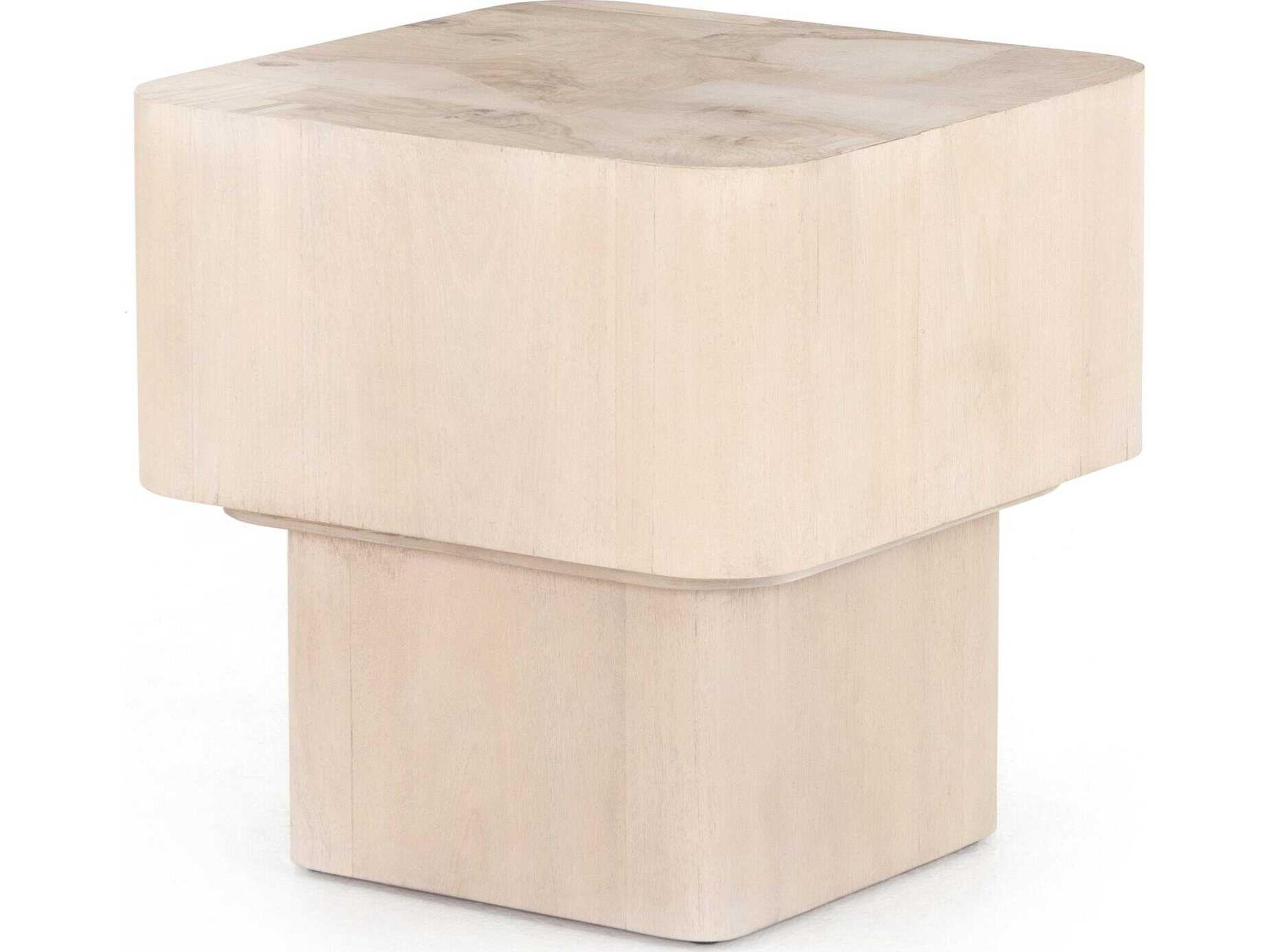 Four Hands Wesson Blanco Square Wood White Mahogany Bleached Burl End Table