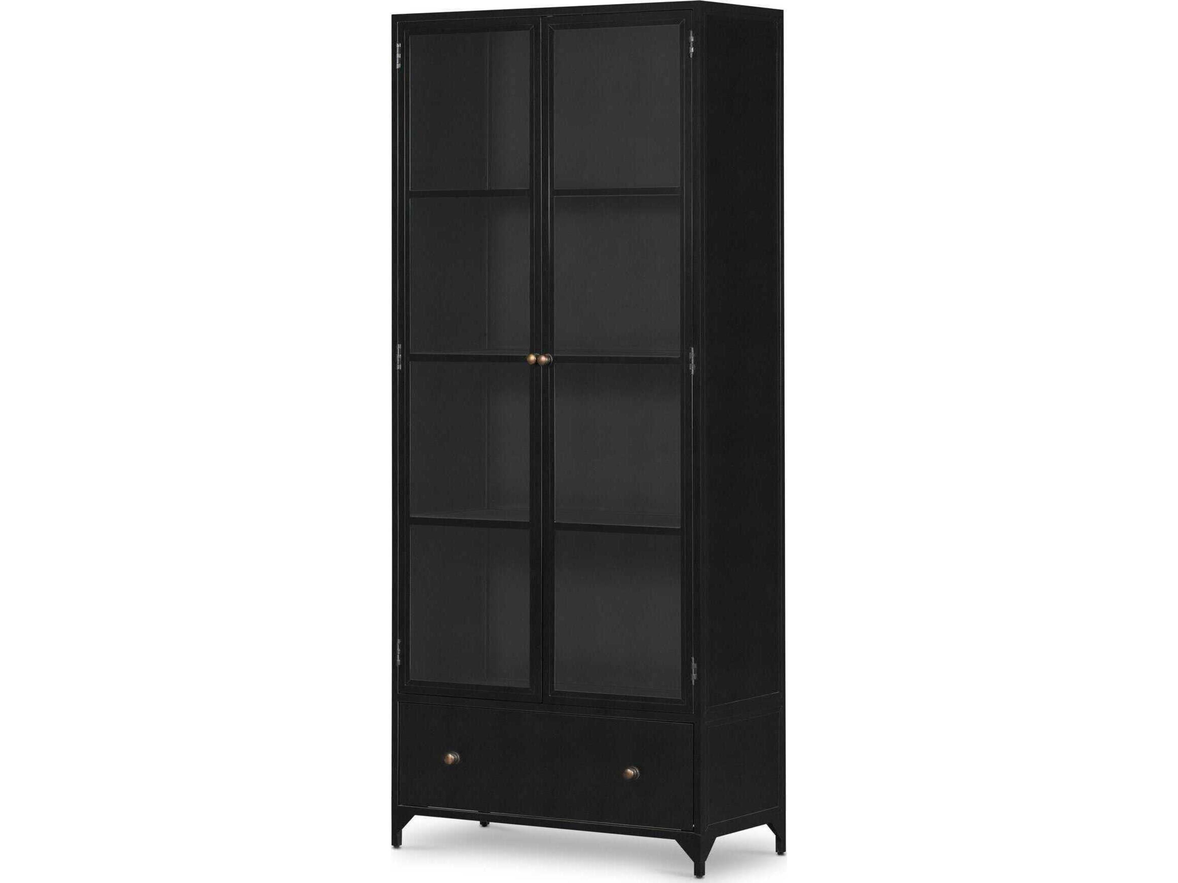Four Hands Belmont Shadow Box Black Weathered Bronze Tempered Glass Display Cabinet