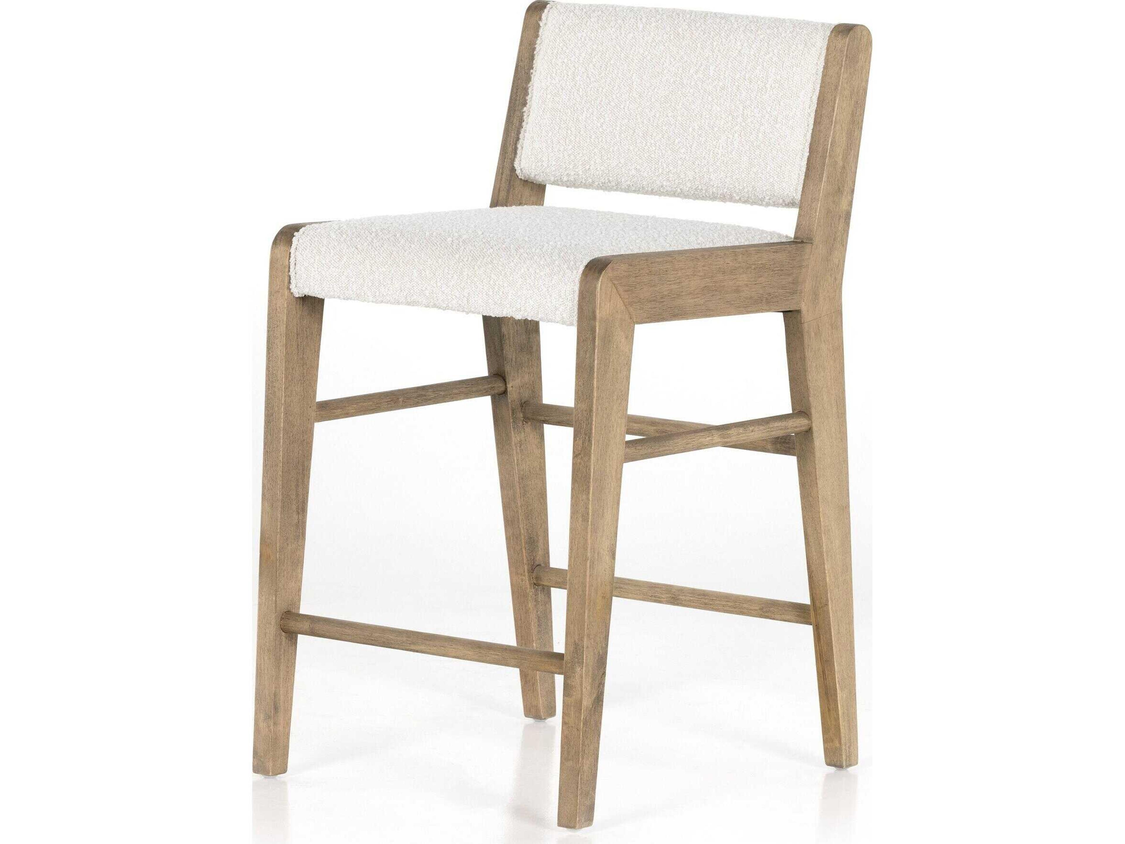 Four Hands Irondale Charon Upholstered Solid Wood Knoll Natural Weathered Drift Counter Stool