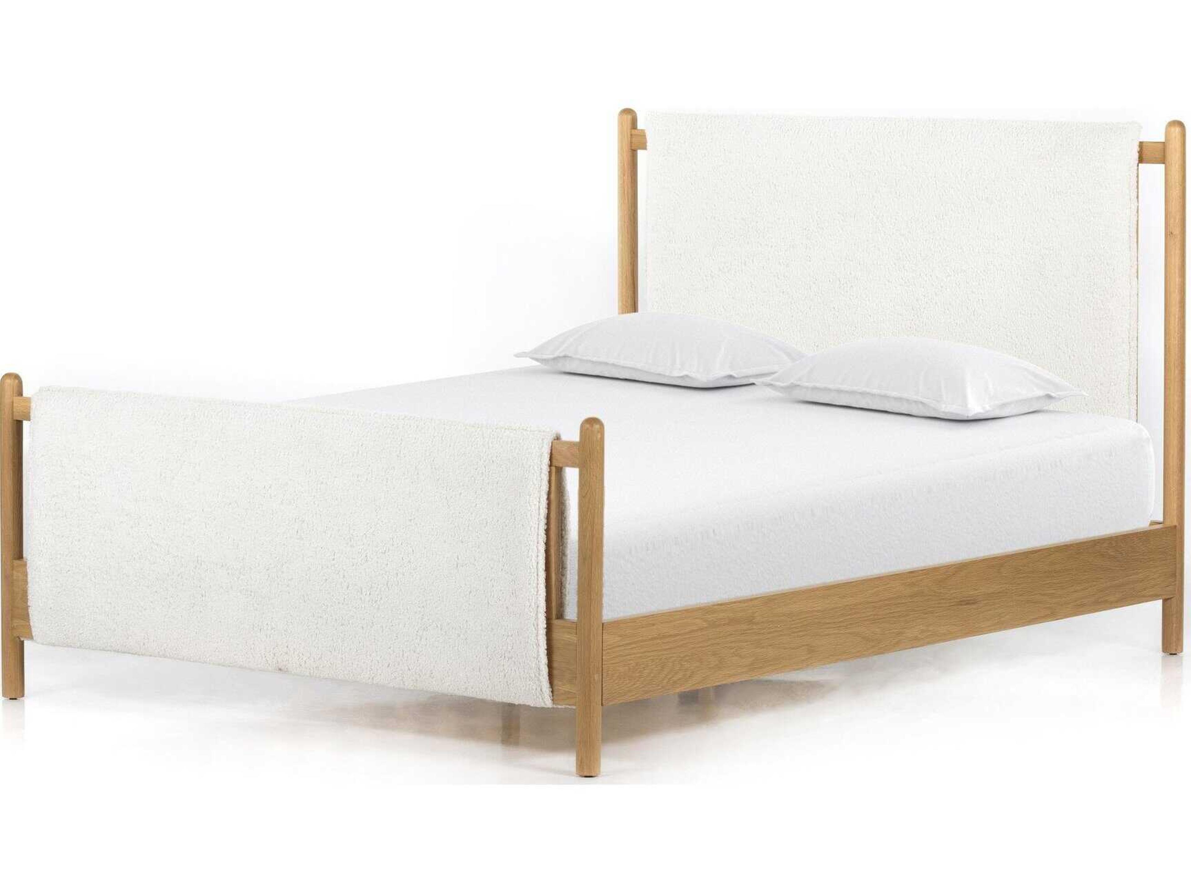Four Hands Berman Bowen White Oak Wood Upholstered King Panel Bed