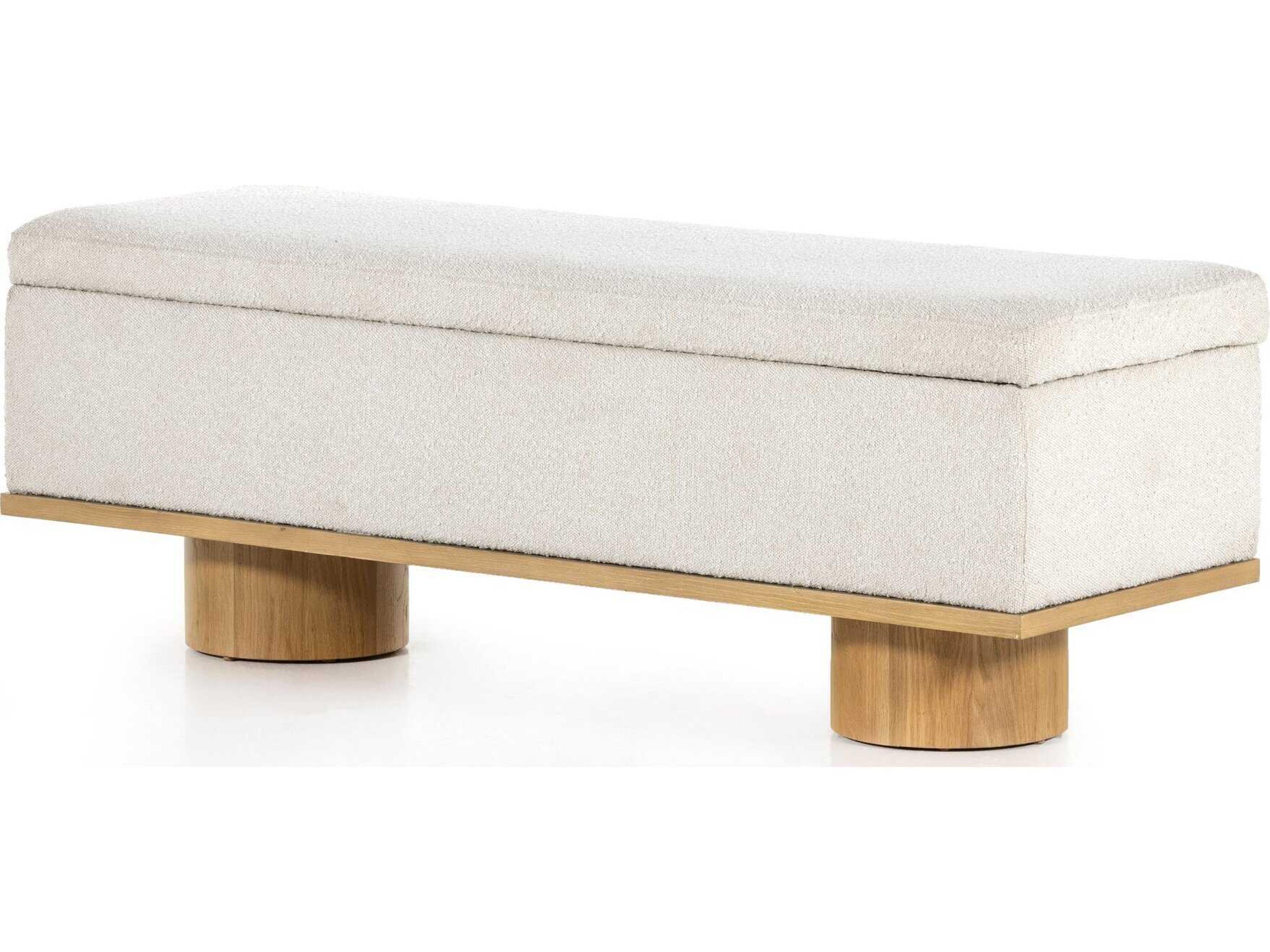 Four Hands Belfast Knoll Natural Buff Oak White Upholstered Accent Bench