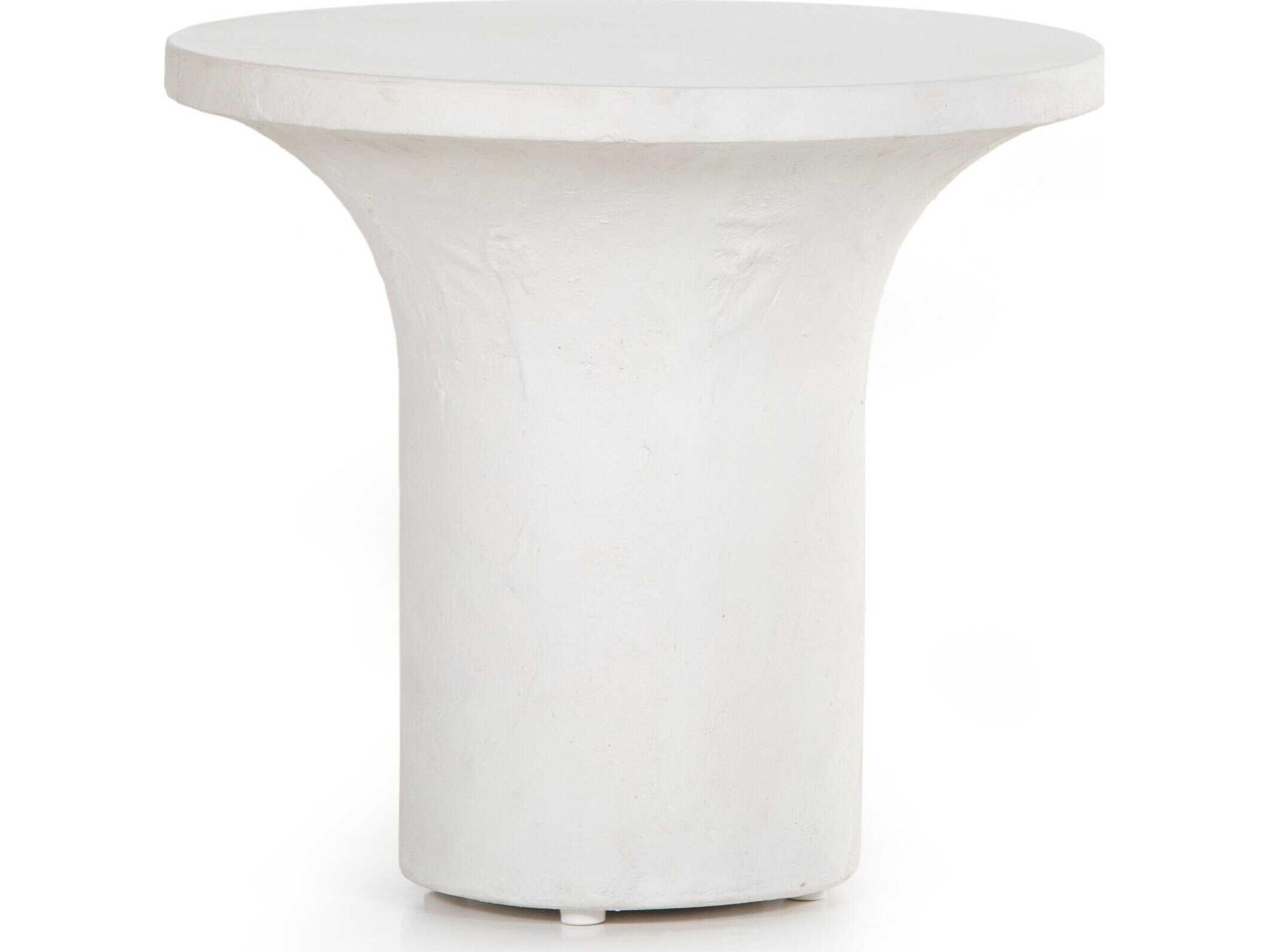 Four Hands Constantine Parra Round Plaster Molded Concrete White End Table