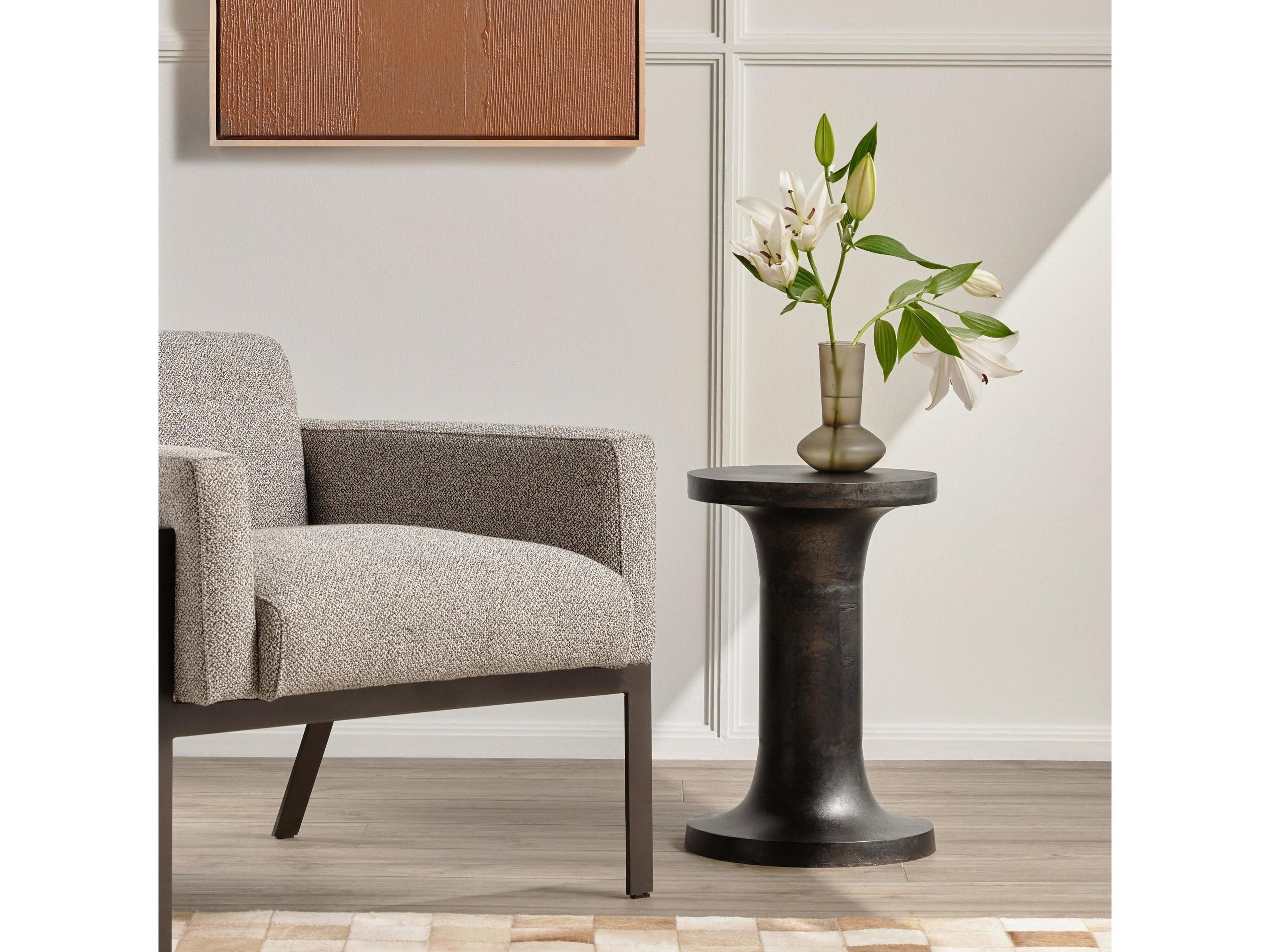 Four Hands Marlow Gino Round Metal Raw Black End Table