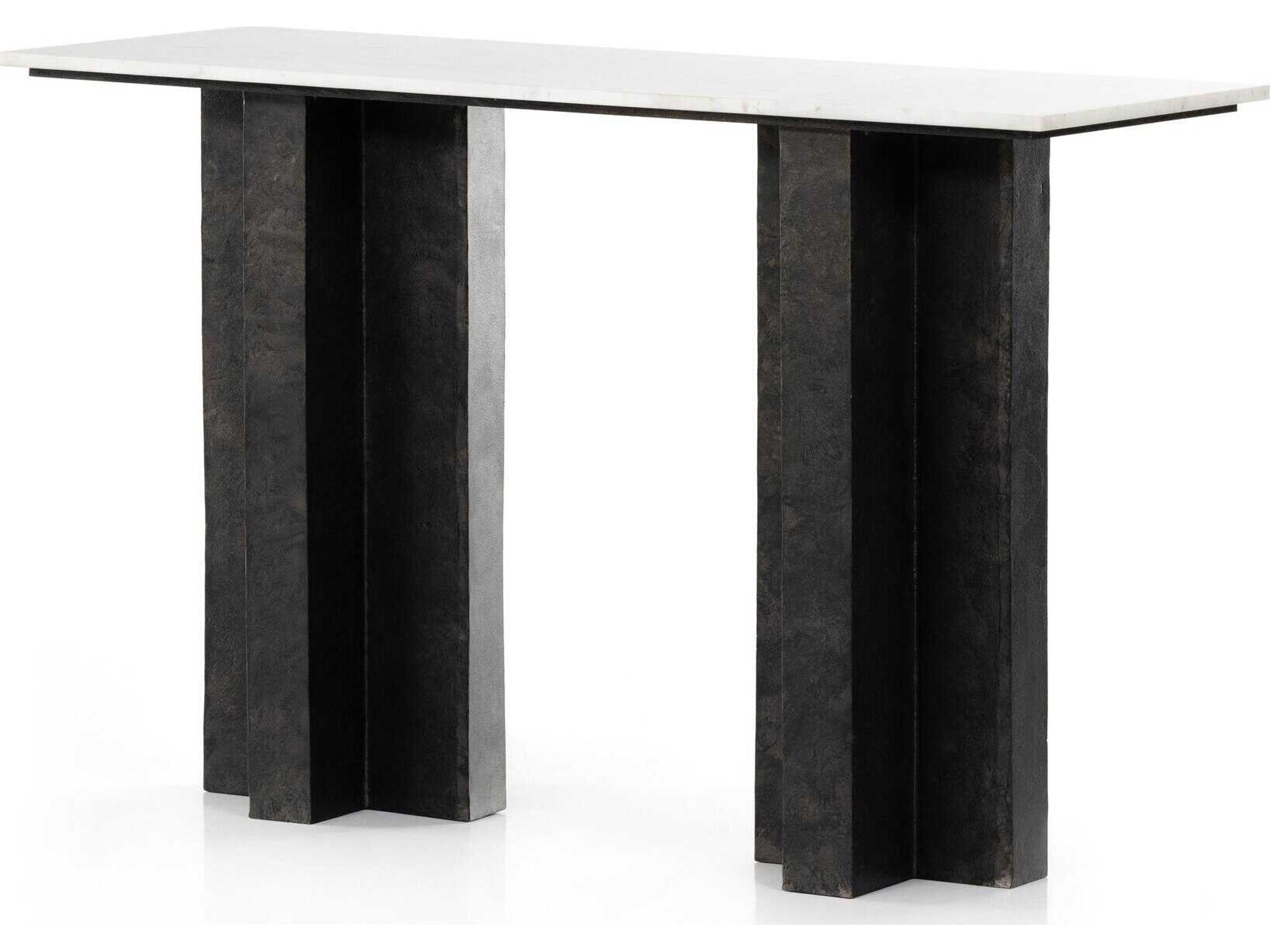 Four Hands Marlow Terrell Rectangular Raw Black Polished White Marble Console Table