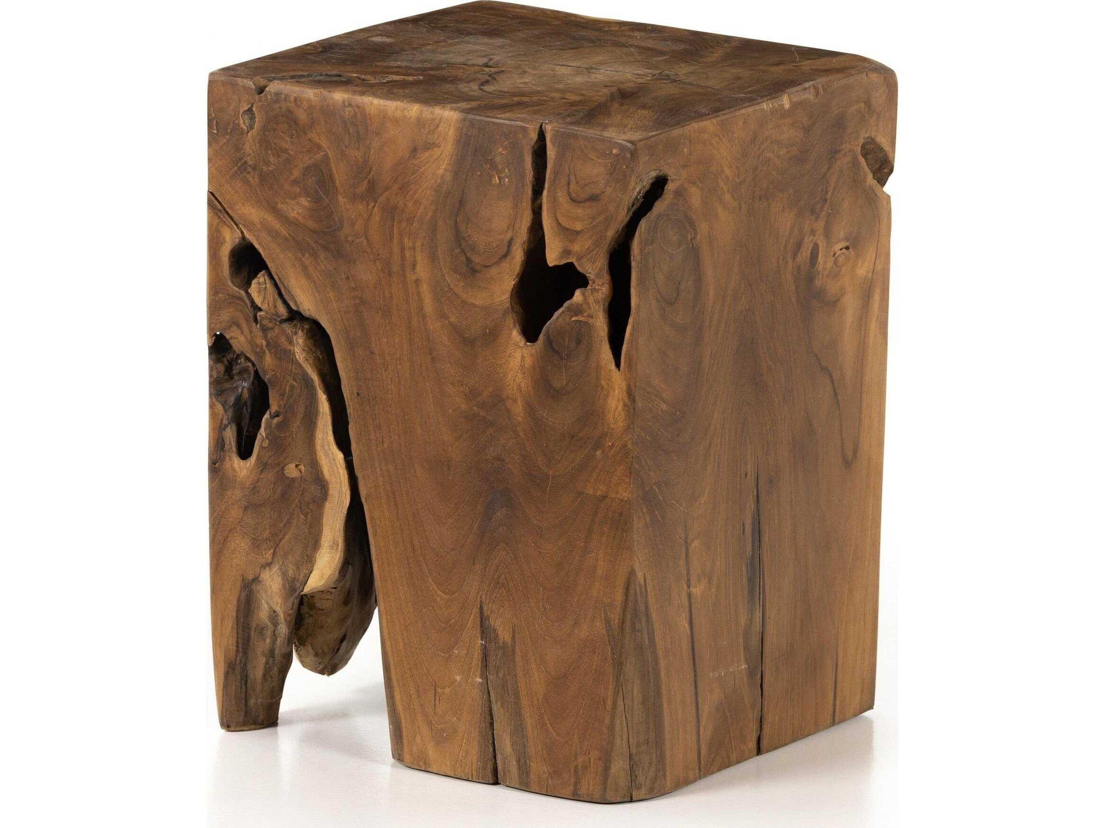 Four Hands Duvall Teak Square Stool Aged Natural Teak Stool