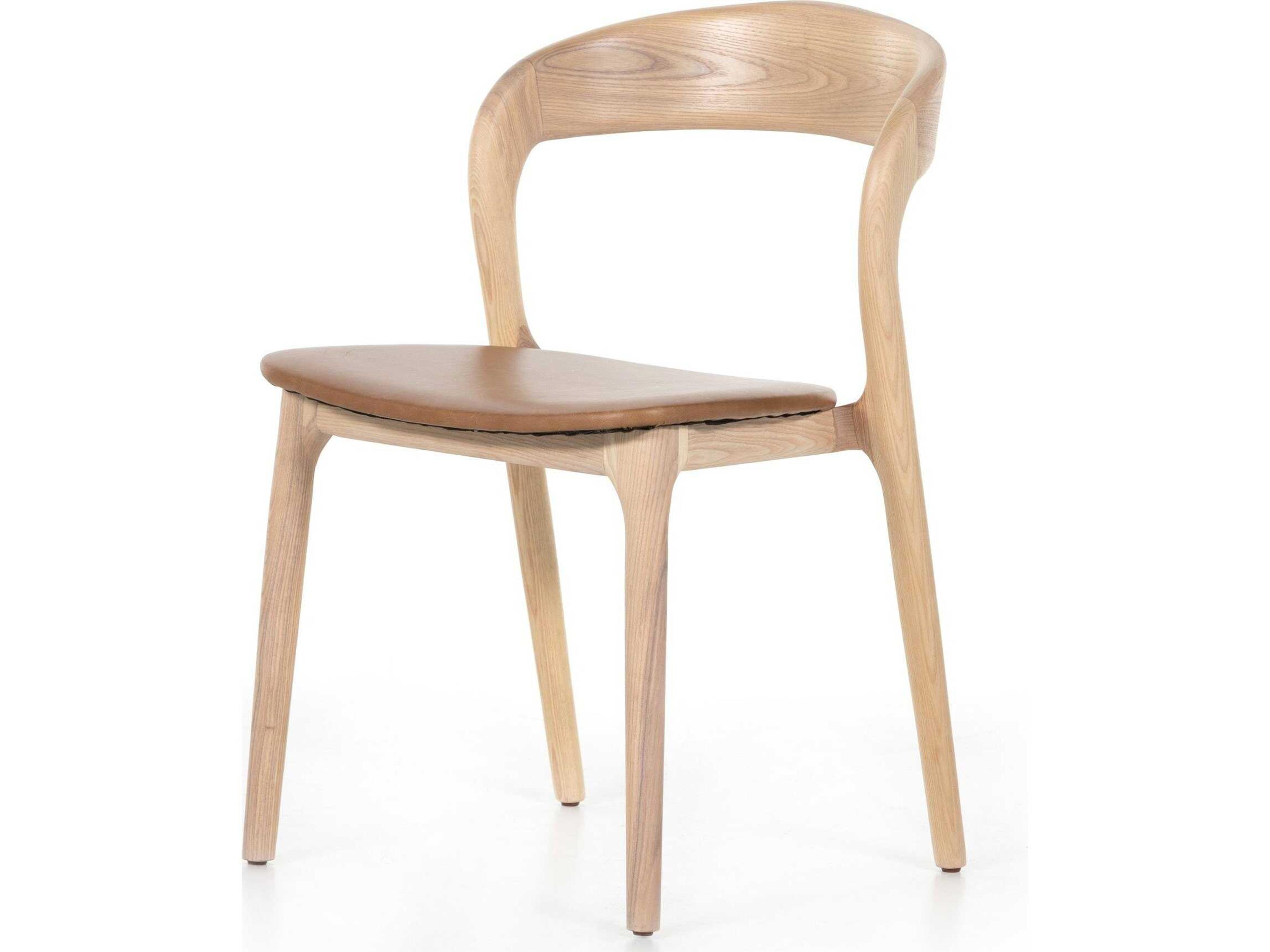 Four Hands Allston Amare Leather Ash Wood Brown Upholstered Side Dining Chair