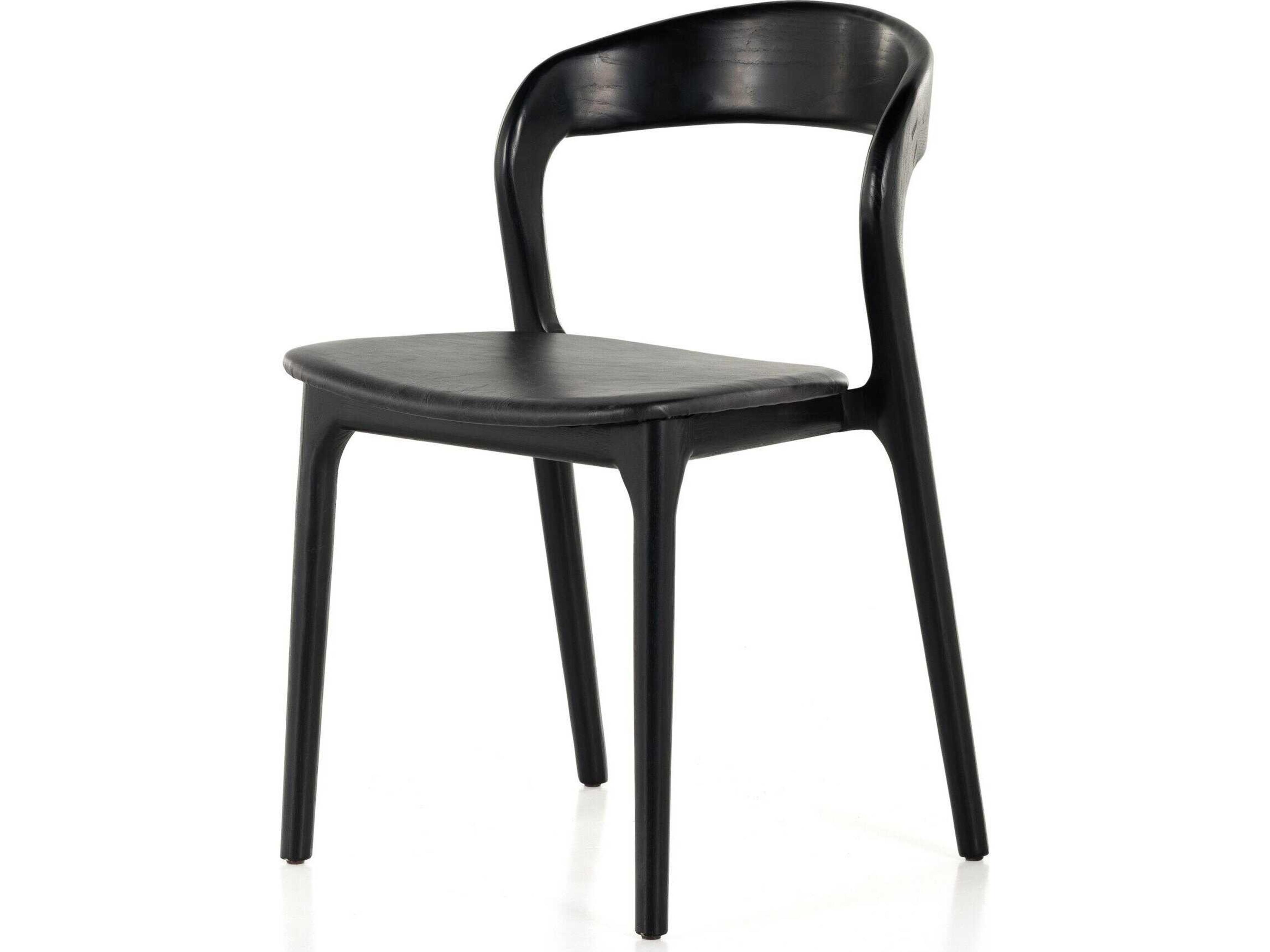 Four Hands Allston Amare Leather Ash Wood Black Upholstered Side Dining Chair